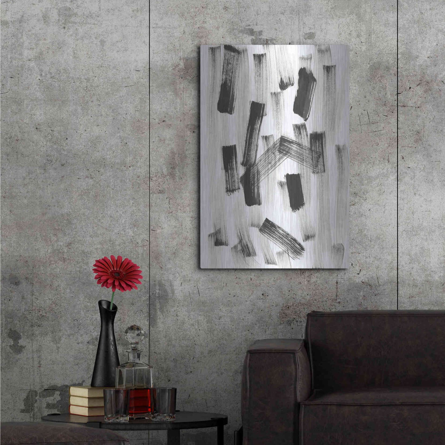 Luxe Metal Art 'Black and White Strokes North' Metal Wall Art,24x36