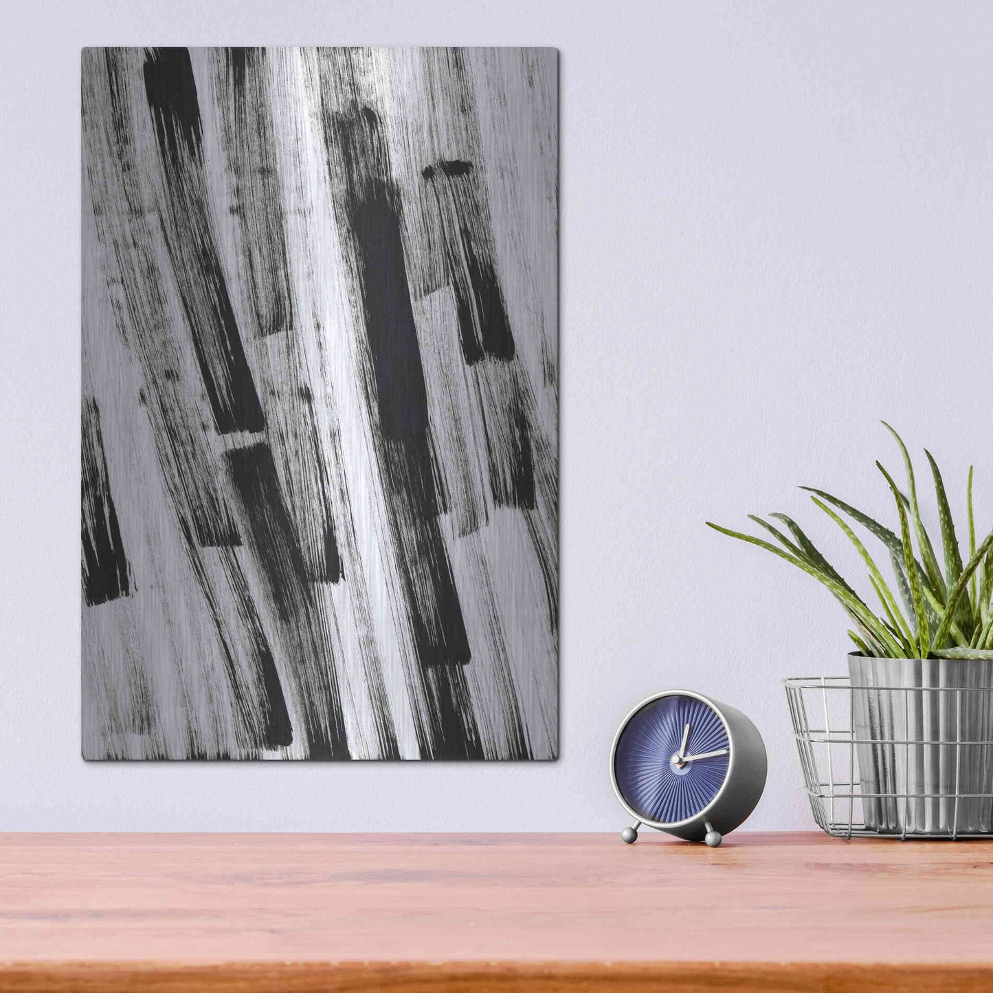 Luxe Metal Art 'Black and White Strokes South' Metal Wall Art,12x16