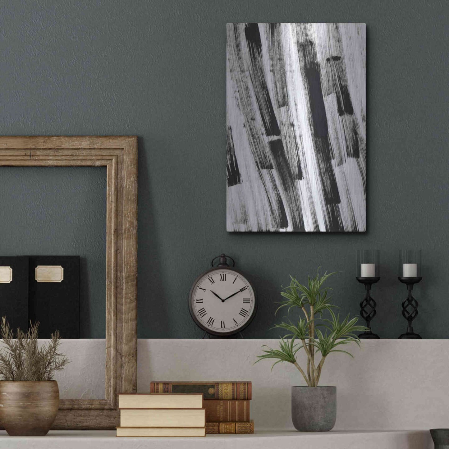 Luxe Metal Art 'Black and White Strokes South' Metal Wall Art,12x16