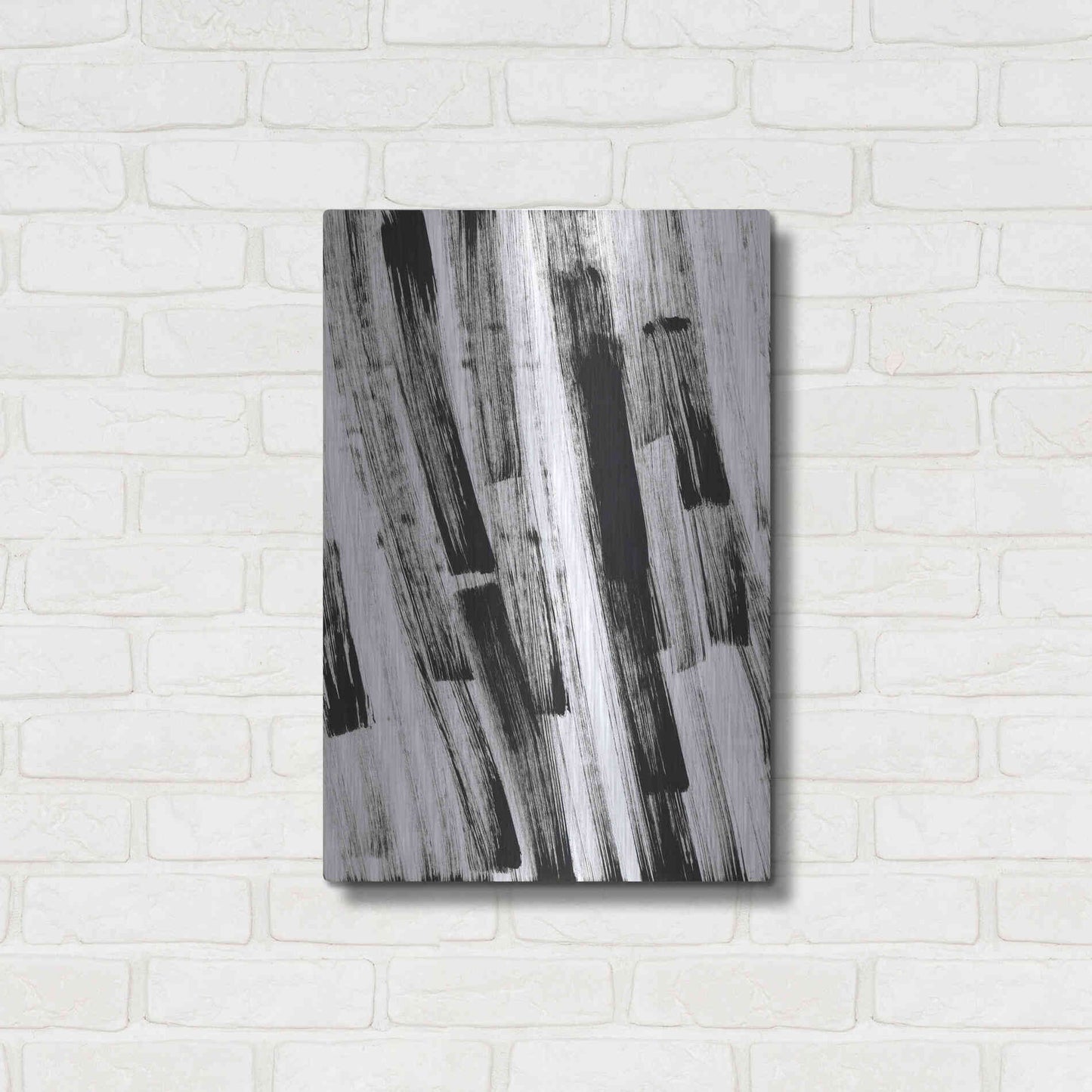 Luxe Metal Art 'Black and White Strokes South' Metal Wall Art,16x24