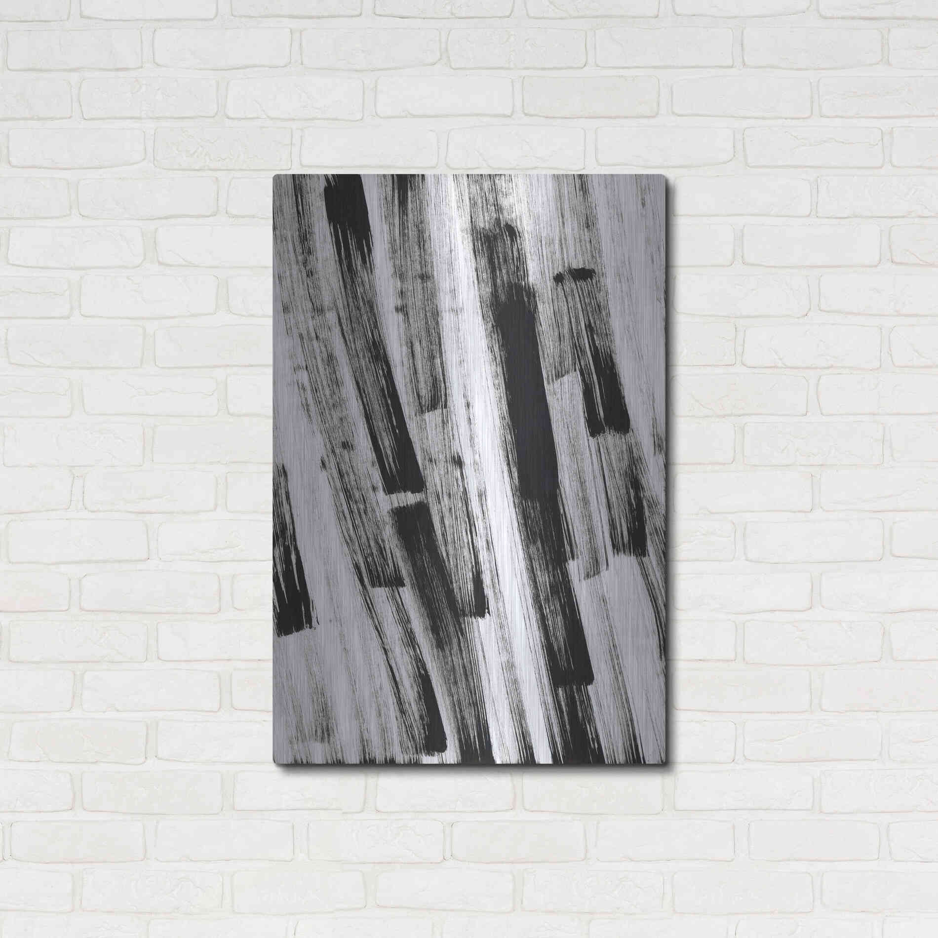 Luxe Metal Art 'Black and White Strokes South' Metal Wall Art,24x36