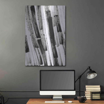 Luxe Metal Art 'Black and White Strokes South' Metal Wall Art,24x36