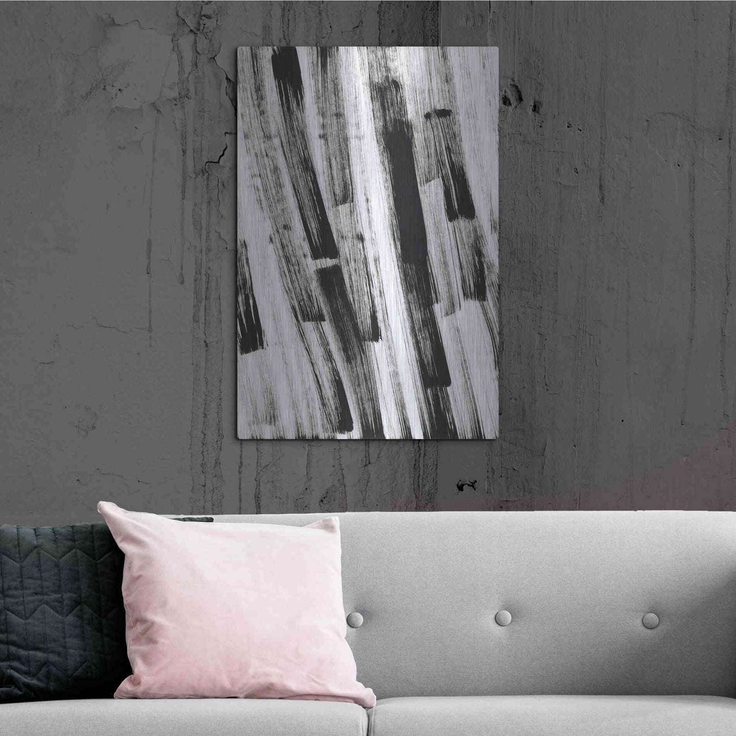 Luxe Metal Art 'Black and White Strokes South' Metal Wall Art,24x36