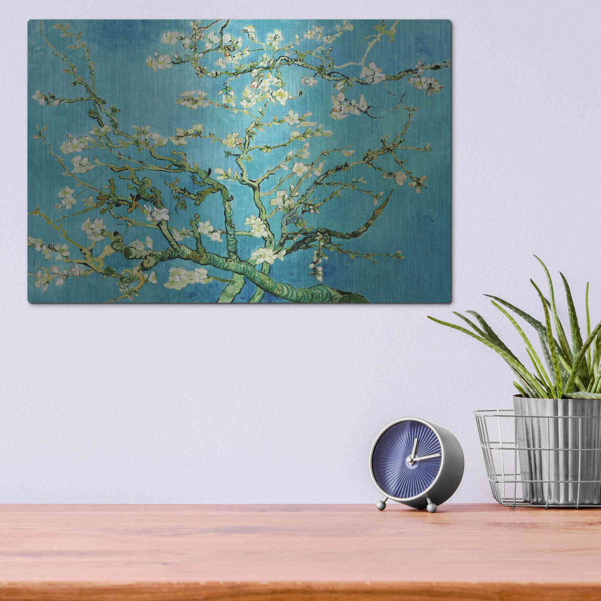 Luxe Metal Art 'Almond Blossoms' by Vincent Van Gogh, Metal Wall Art,16x12