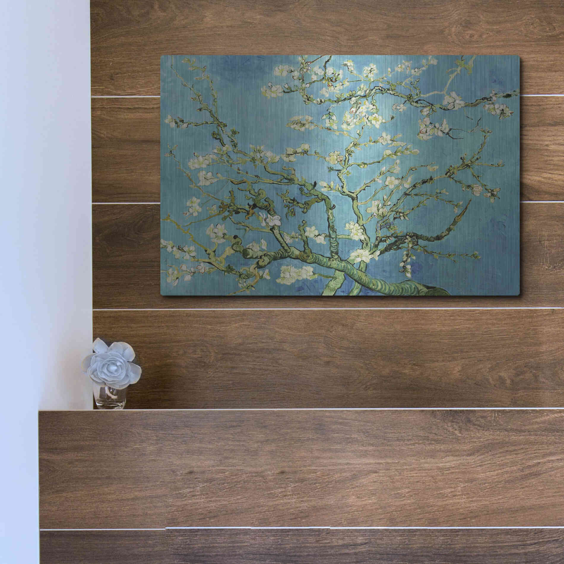 Luxe Metal Art 'Almond Blossoms' by Vincent Van Gogh, Metal Wall Art,16x12