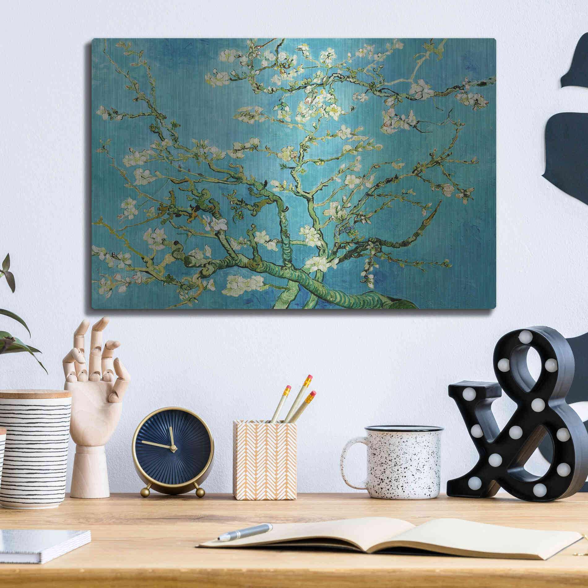 Luxe Metal Art 'Almond Blossoms' by Vincent Van Gogh, Metal Wall Art,16x12