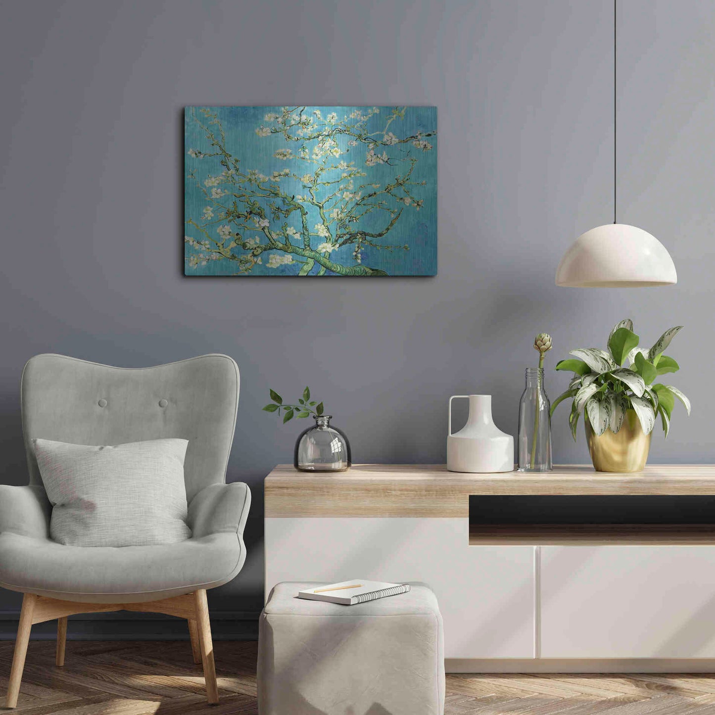 Luxe Metal Art 'Almond Blossoms' by Vincent Van Gogh, Metal Wall Art,24x16