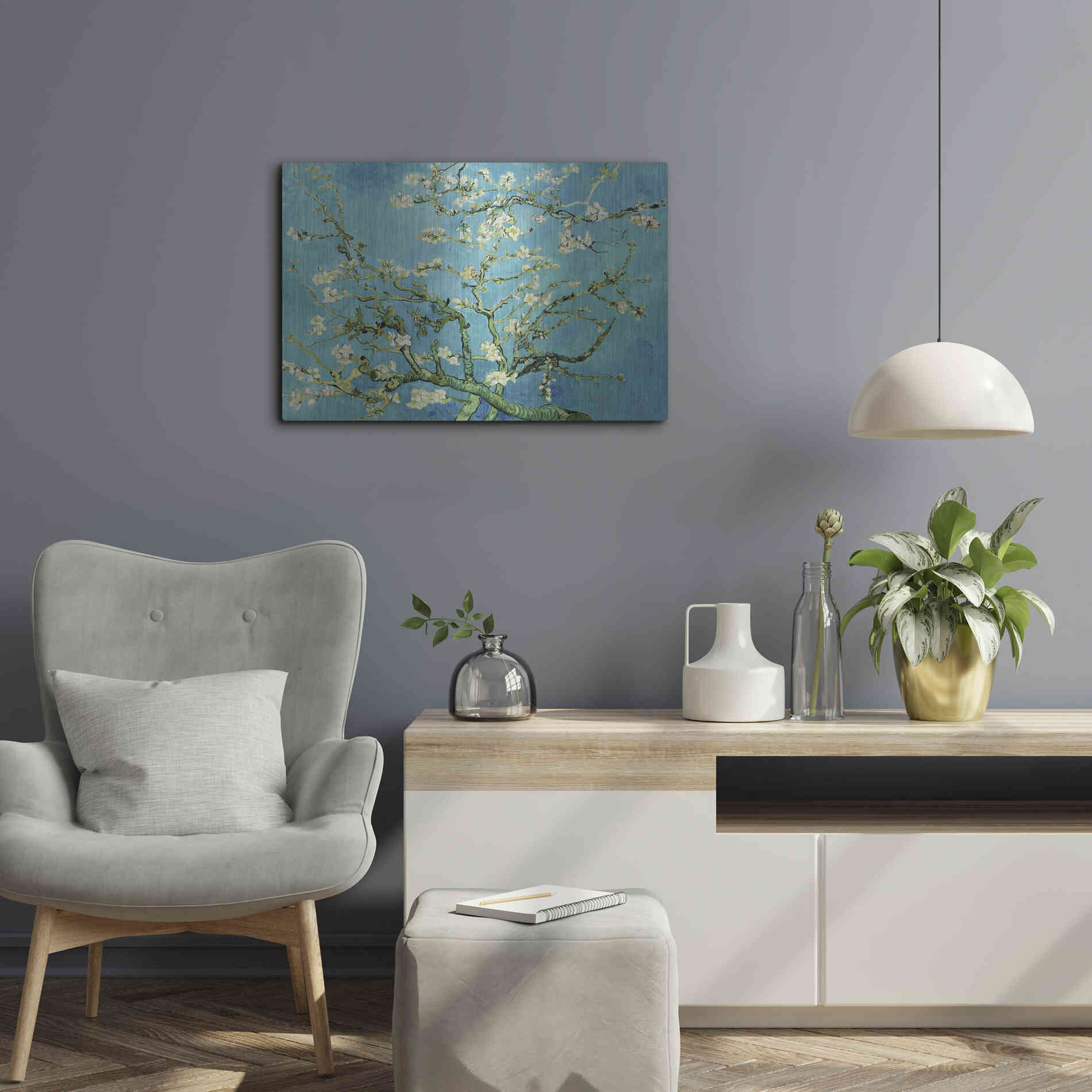 Luxe Metal Art 'Almond Blossoms' by Vincent Van Gogh, Metal Wall Art,24x16