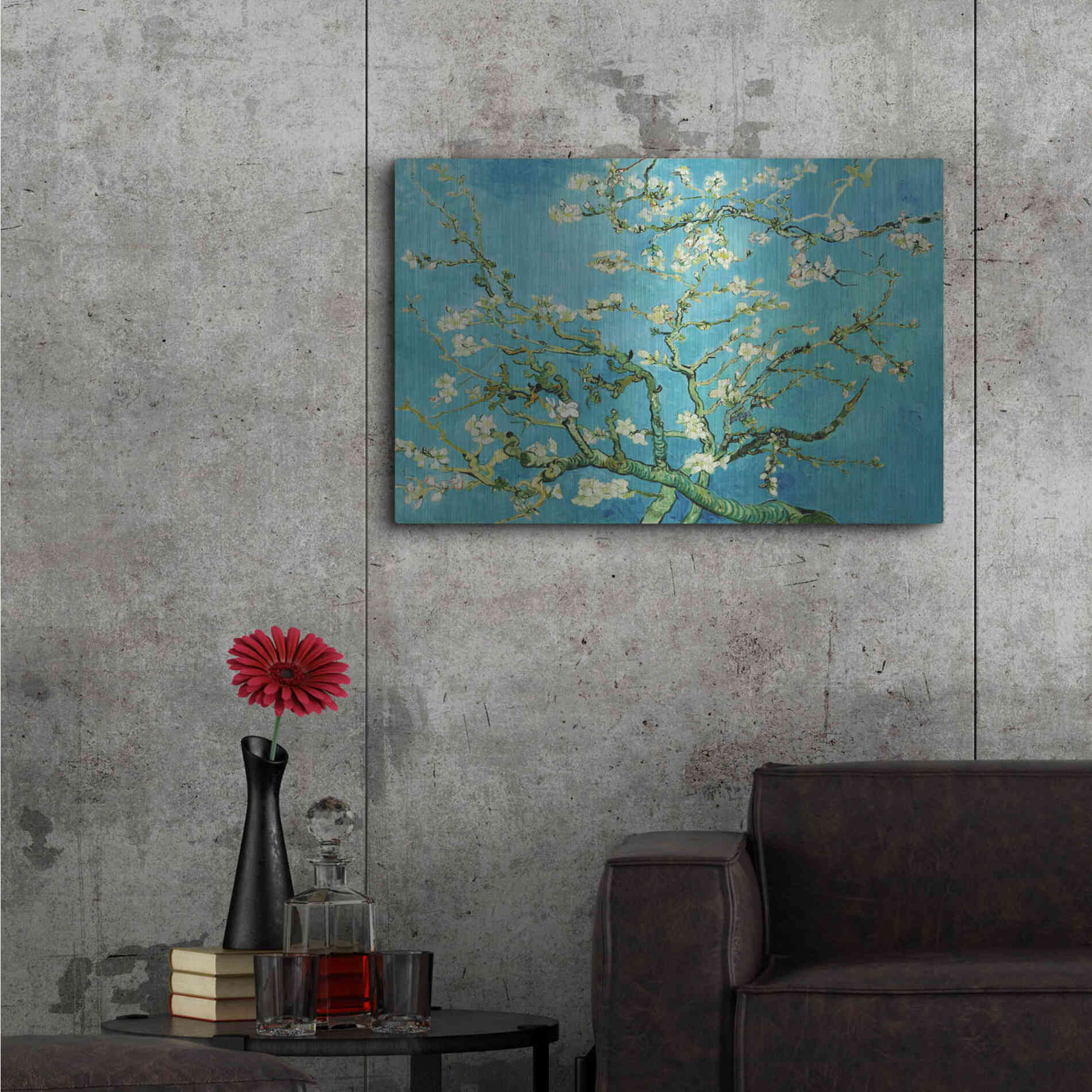 Luxe Metal Art 'Almond Blossoms' by Vincent Van Gogh, Metal Wall Art,36x24