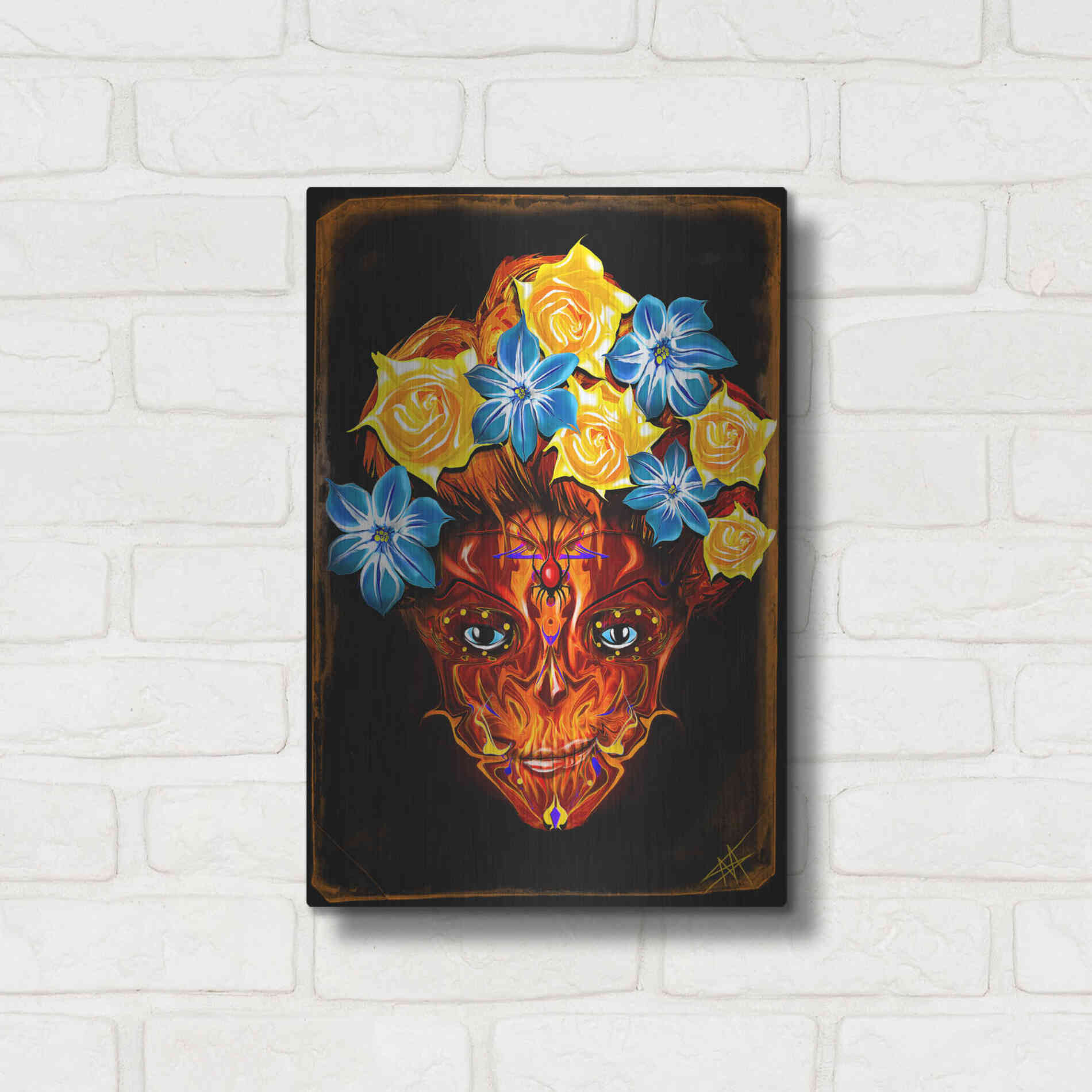 Luxe Metal Art 'Day of the Dead 1' by Michael Stewart, Metal Wall Art,12x16