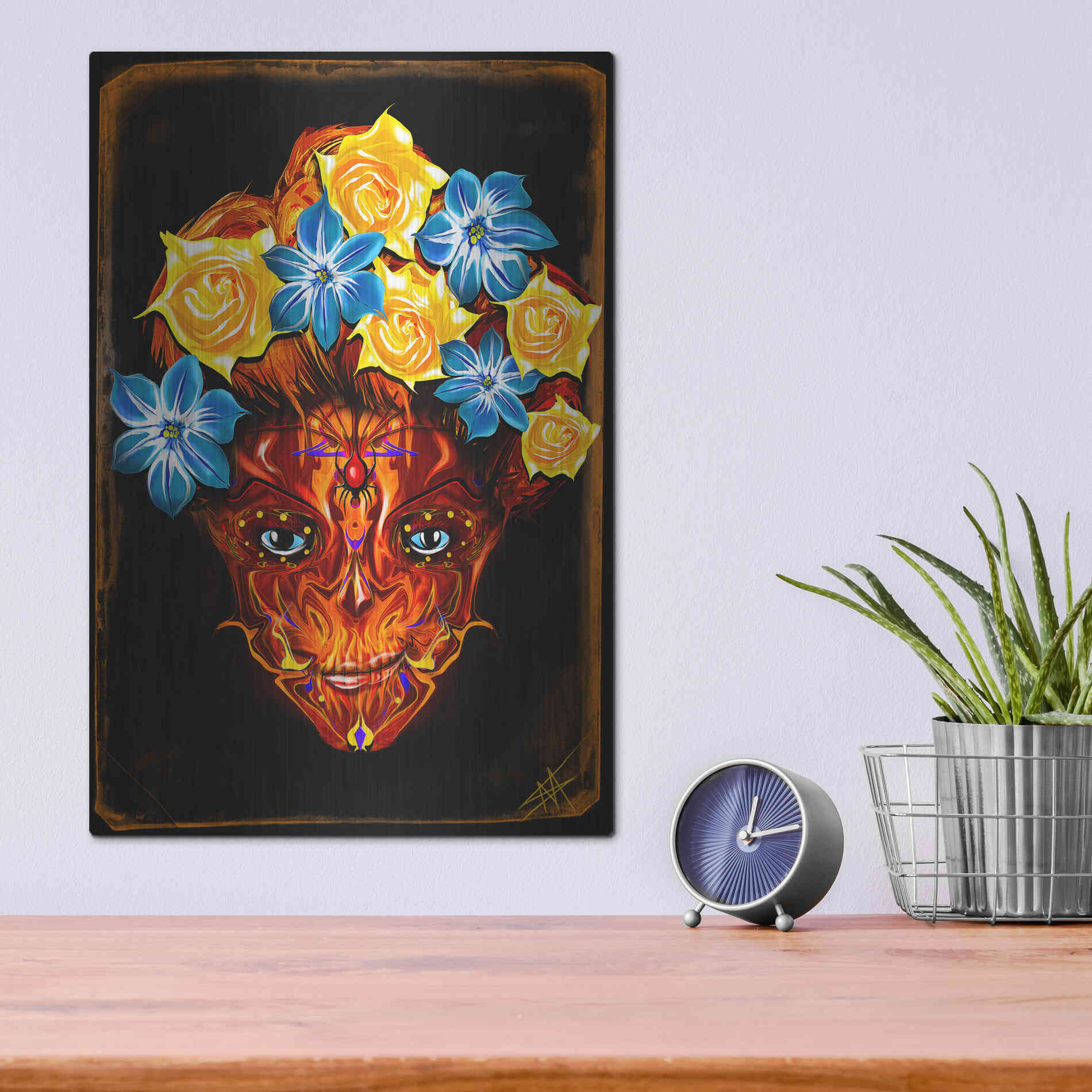 Luxe Metal Art 'Day of the Dead 1' by Michael Stewart, Metal Wall Art,12x16