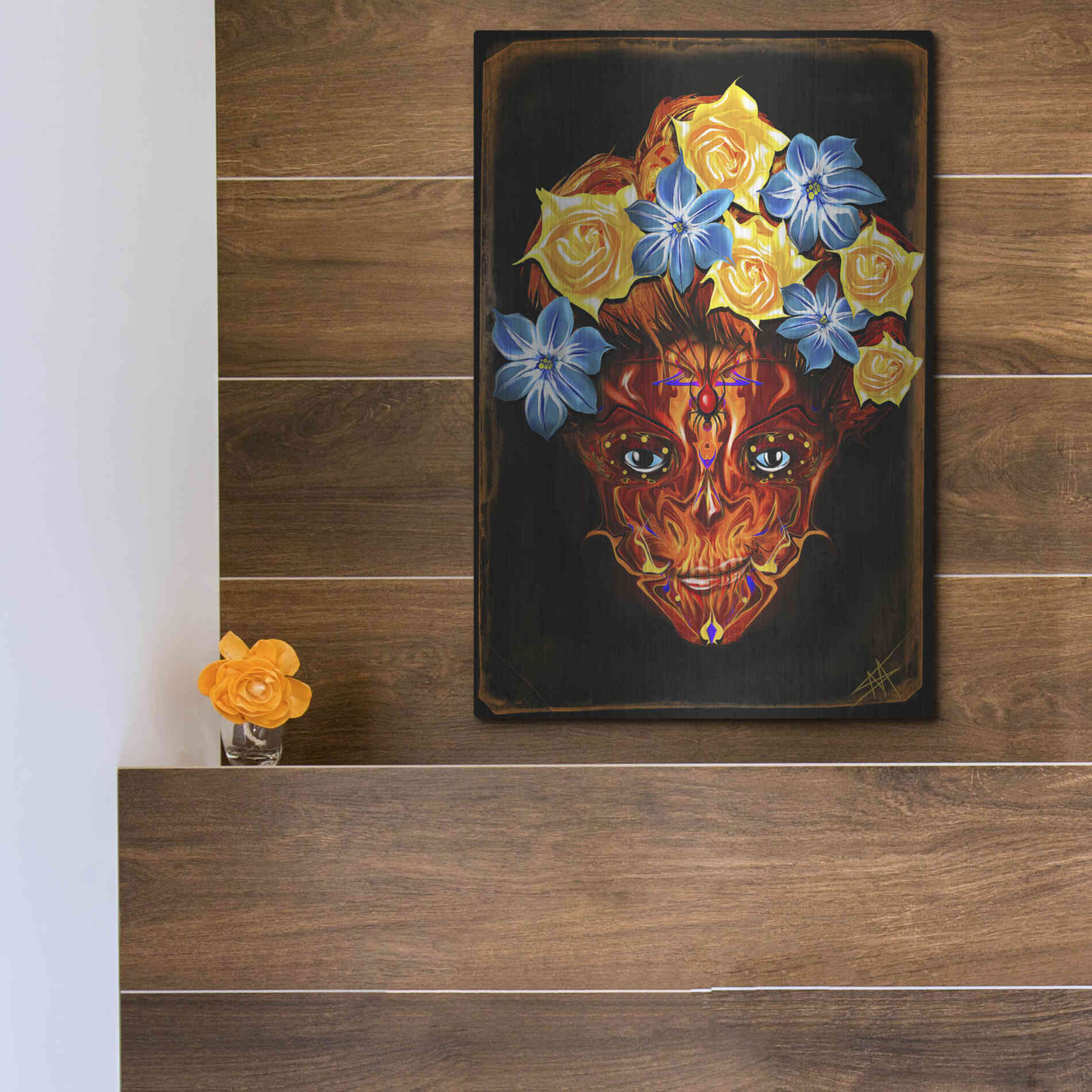 Luxe Metal Art 'Day of the Dead 1' by Michael Stewart, Metal Wall Art,12x16