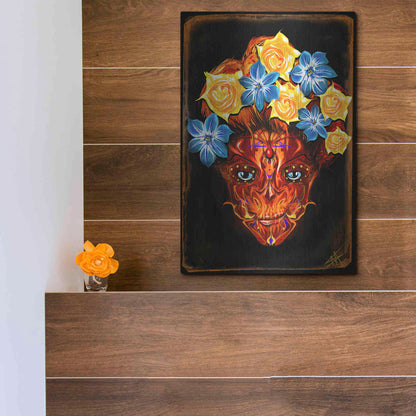 Luxe Metal Art 'Day of the Dead 1' by Michael Stewart, Metal Wall Art,12x16