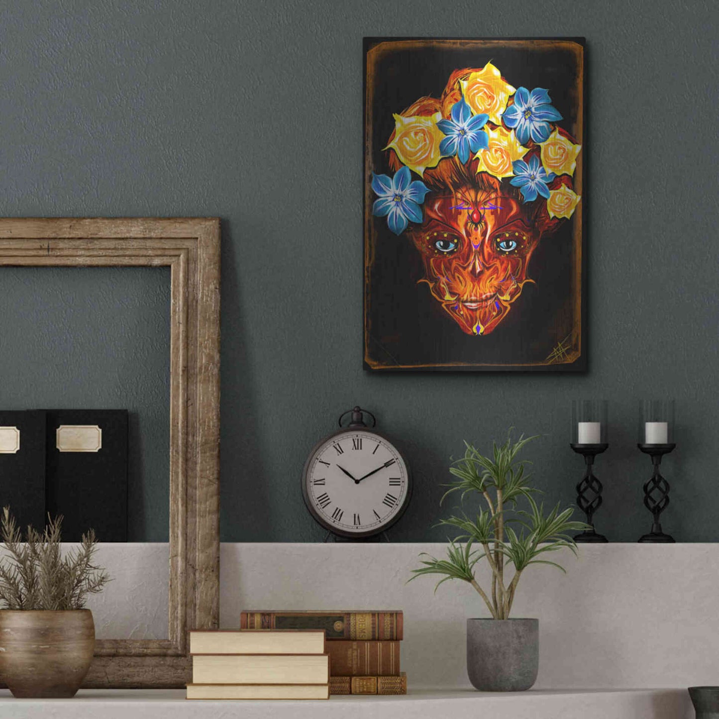 Luxe Metal Art 'Day of the Dead 1' by Michael Stewart, Metal Wall Art,12x16