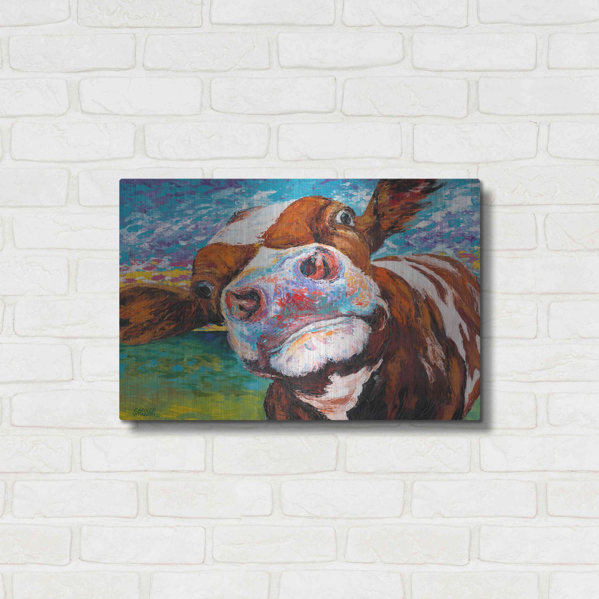 Luxe Metal Art 'Curious Cow I' by Carolee Vitaletti Metal Wall Art,24x16