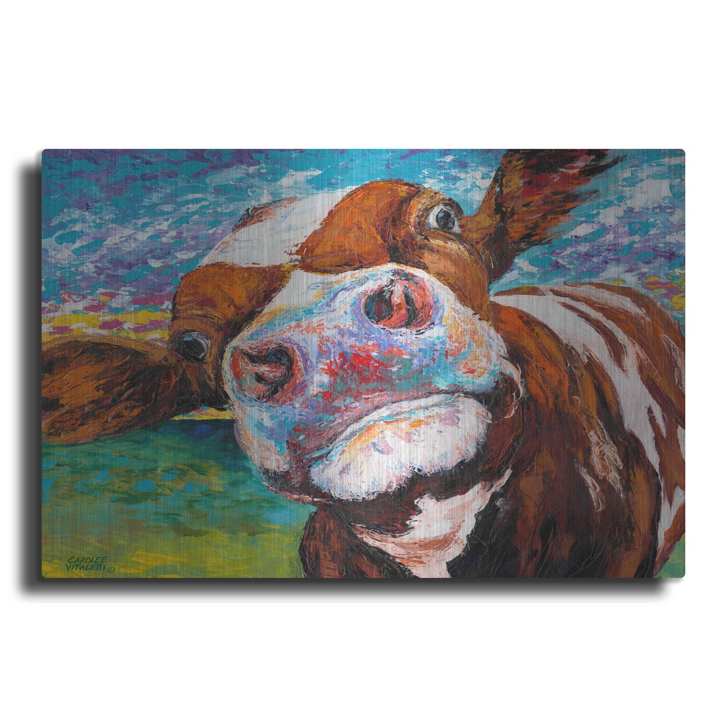 Luxe Metal Art 'Curious Cow I' by Carolee Vitaletti Metal Wall Art