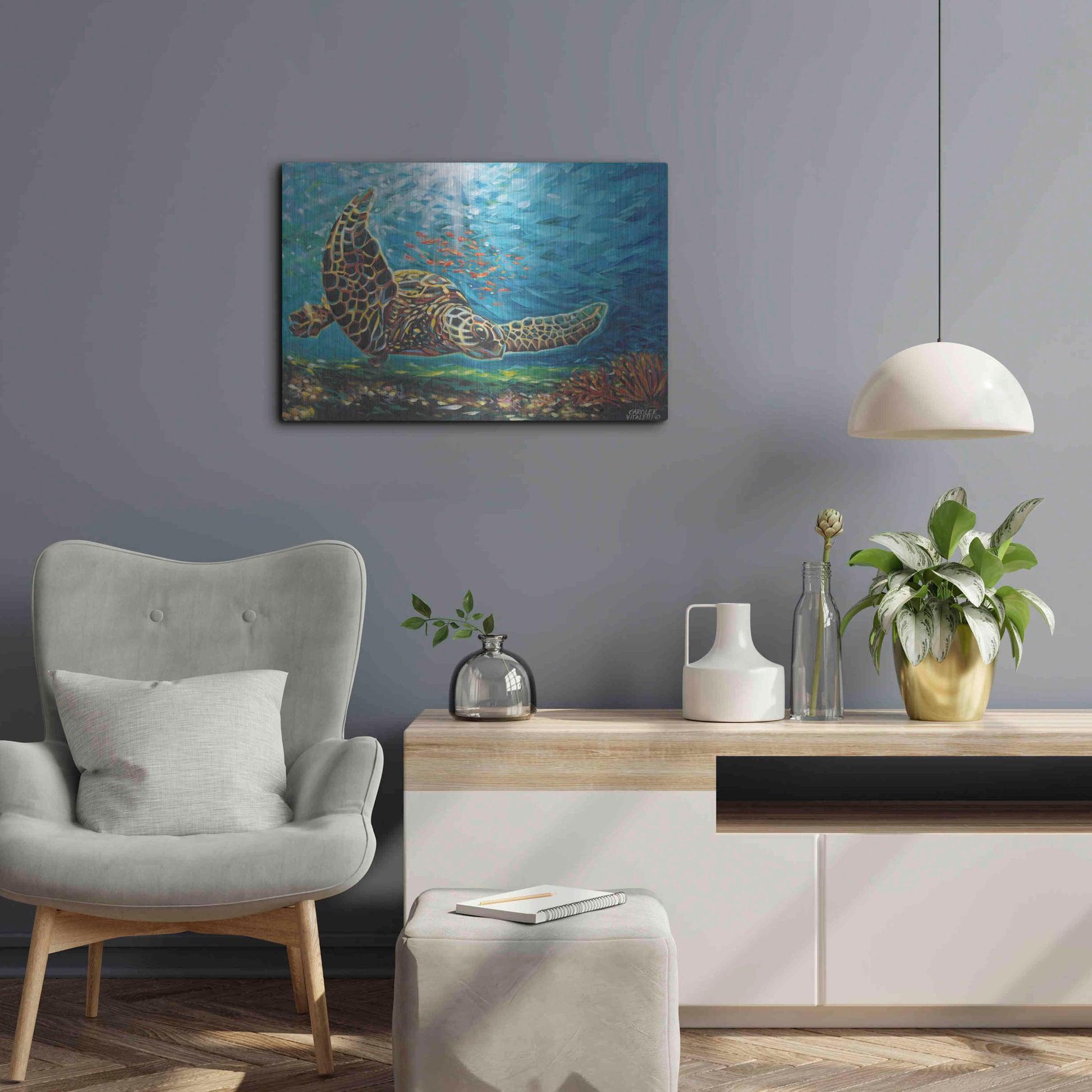 Luxe Metal Art 'Deep Sea Swimming I' by Carolee Vitaletti Metal Wall Art,24x16