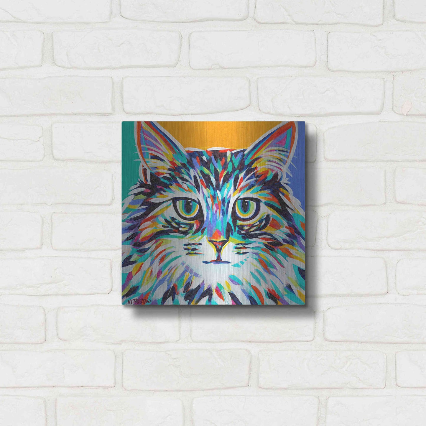 Luxe Metal Art 'Dramatic Cats I' by Carolee Vitaletti Metal Wall Art,12x12