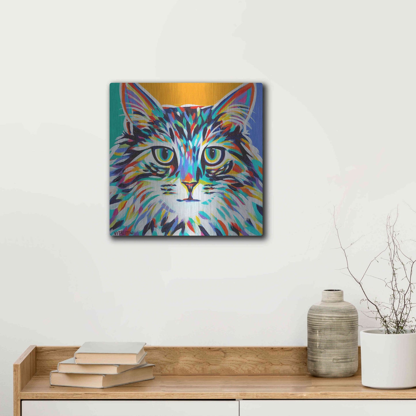 Luxe Metal Art 'Dramatic Cats I' by Carolee Vitaletti Metal Wall Art,12x12
