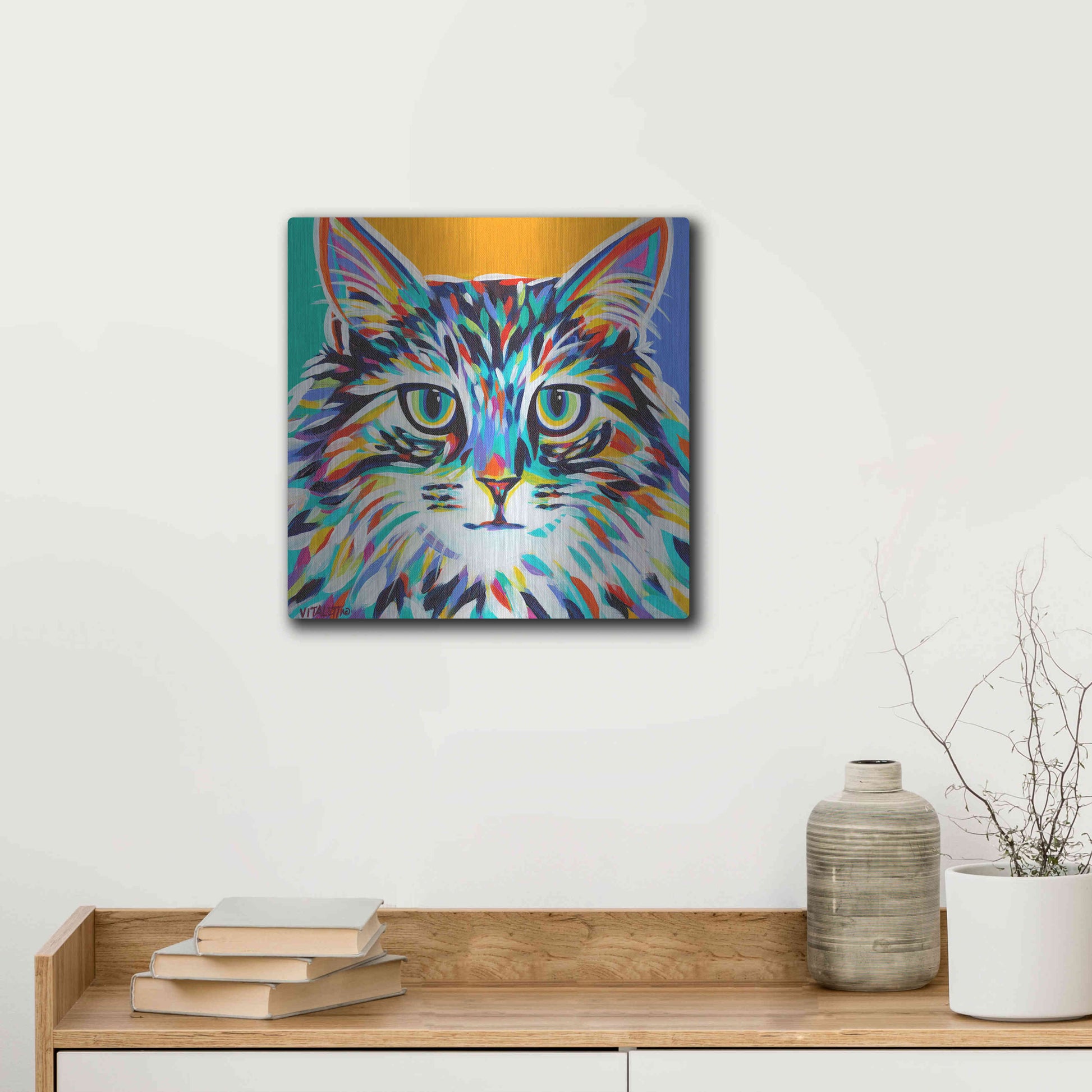 Luxe Metal Art 'Dramatic Cats I' by Carolee Vitaletti Metal Wall Art,12x12