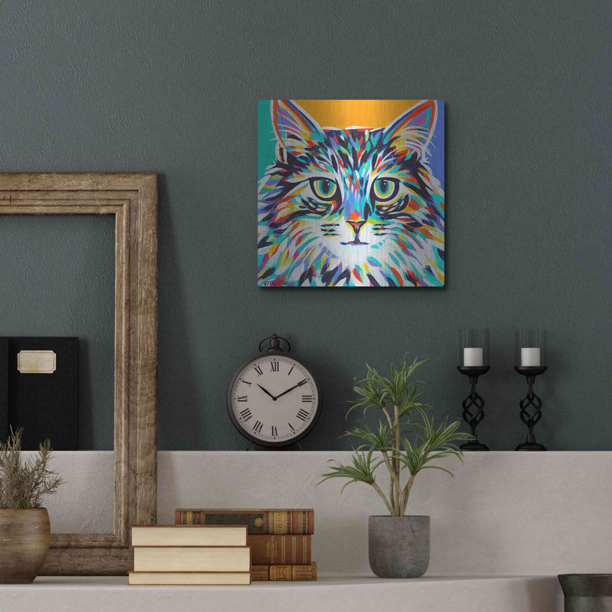 Luxe Metal Art 'Dramatic Cats I' by Carolee Vitaletti Metal Wall Art,12x12