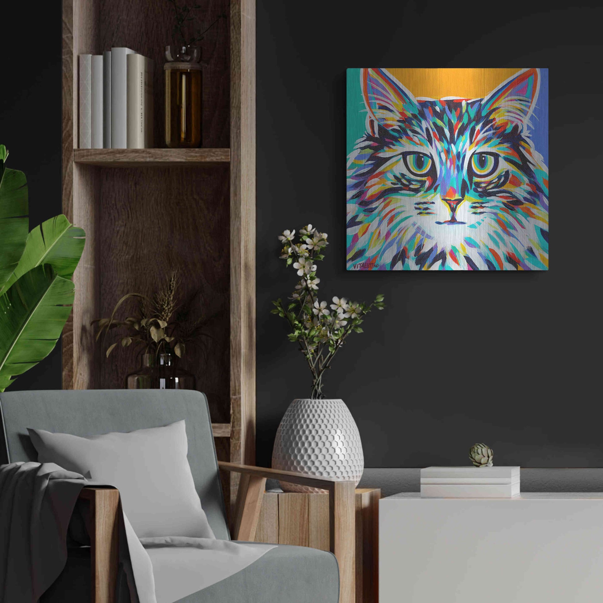 Luxe Metal Art 'Dramatic Cats I' by Carolee Vitaletti Metal Wall Art,24x24