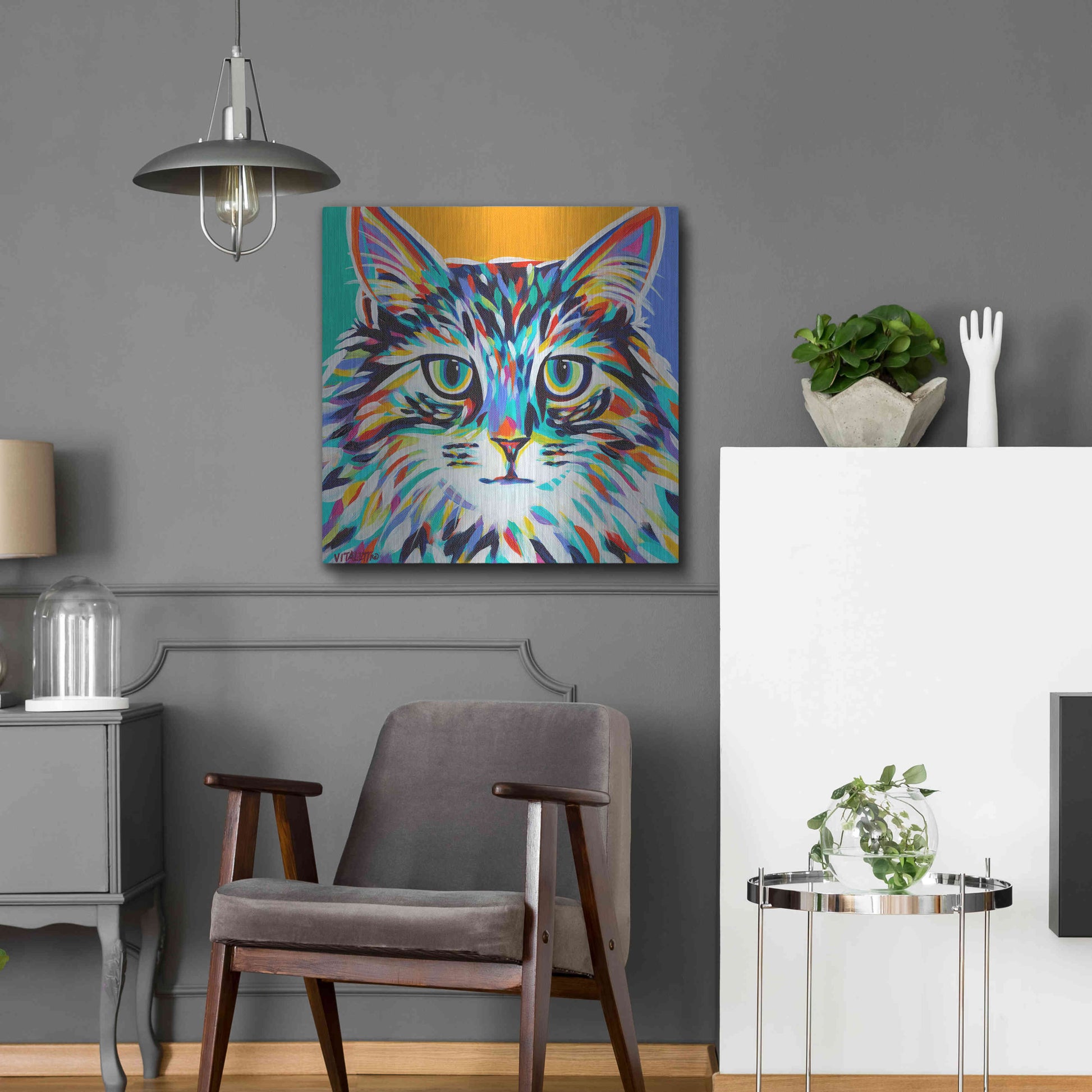 Luxe Metal Art 'Dramatic Cats I' by Carolee Vitaletti Metal Wall Art,24x24