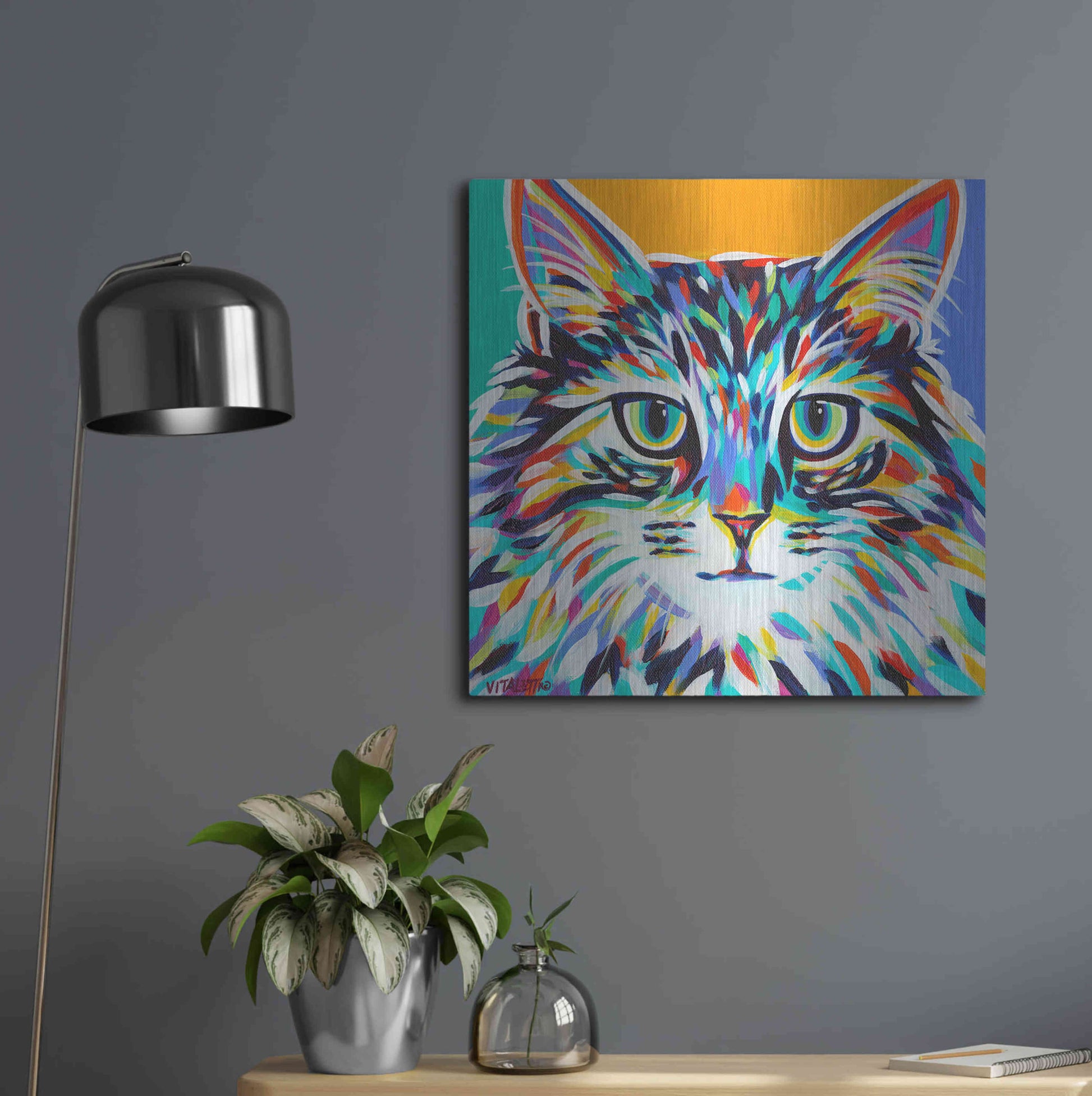 Luxe Metal Art 'Dramatic Cats I' by Carolee Vitaletti Metal Wall Art,24x24