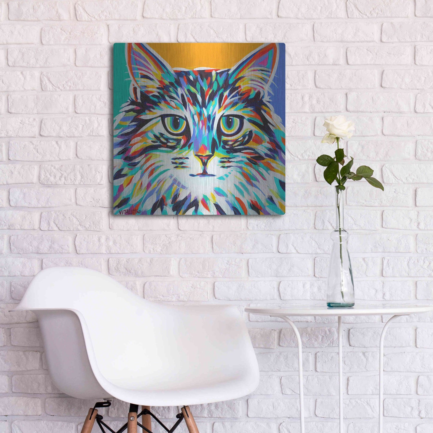 Luxe Metal Art 'Dramatic Cats I' by Carolee Vitaletti Metal Wall Art,24x24