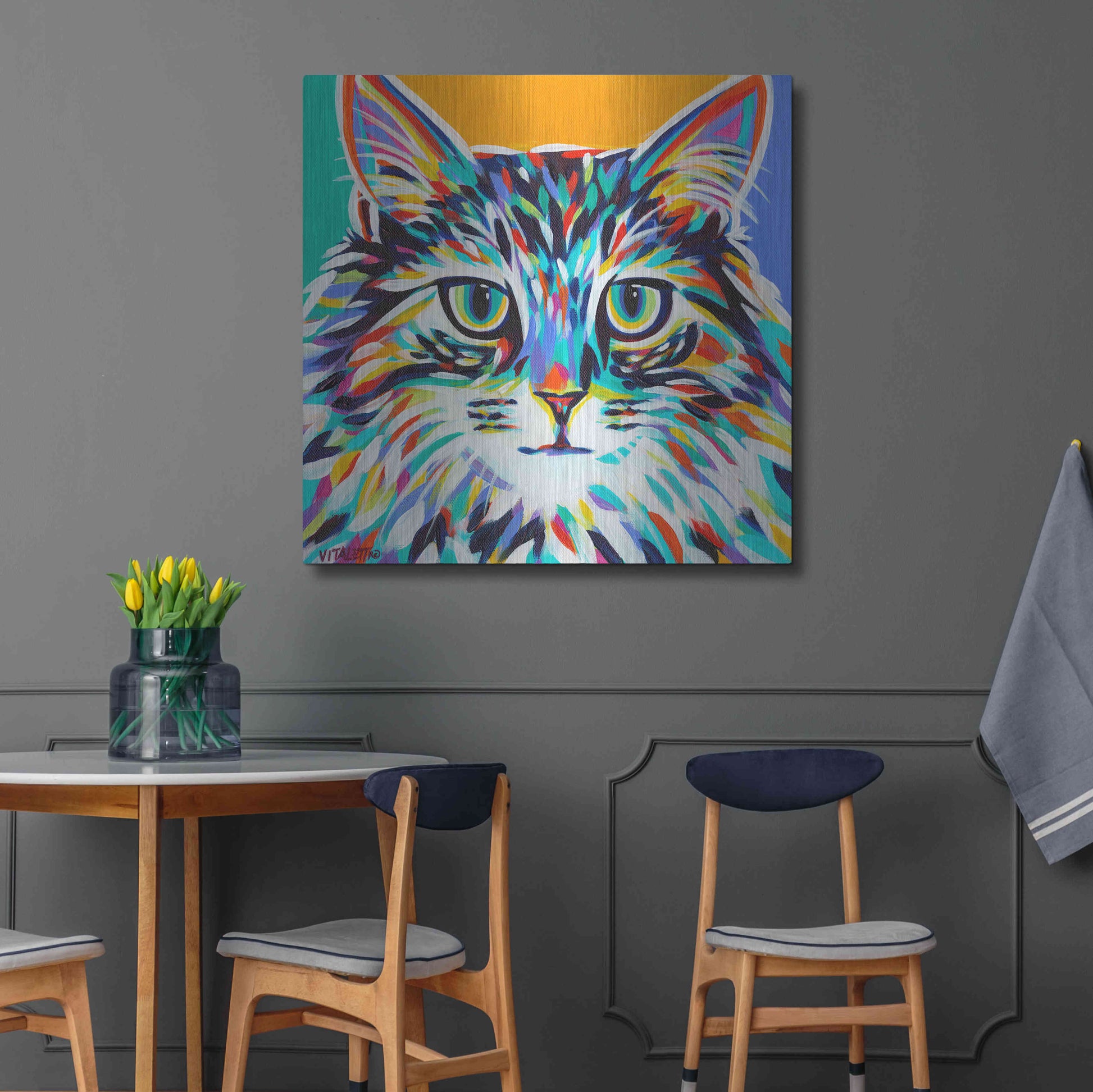 Luxe Metal Art 'Dramatic Cats I' by Carolee Vitaletti Metal Wall Art,36x36