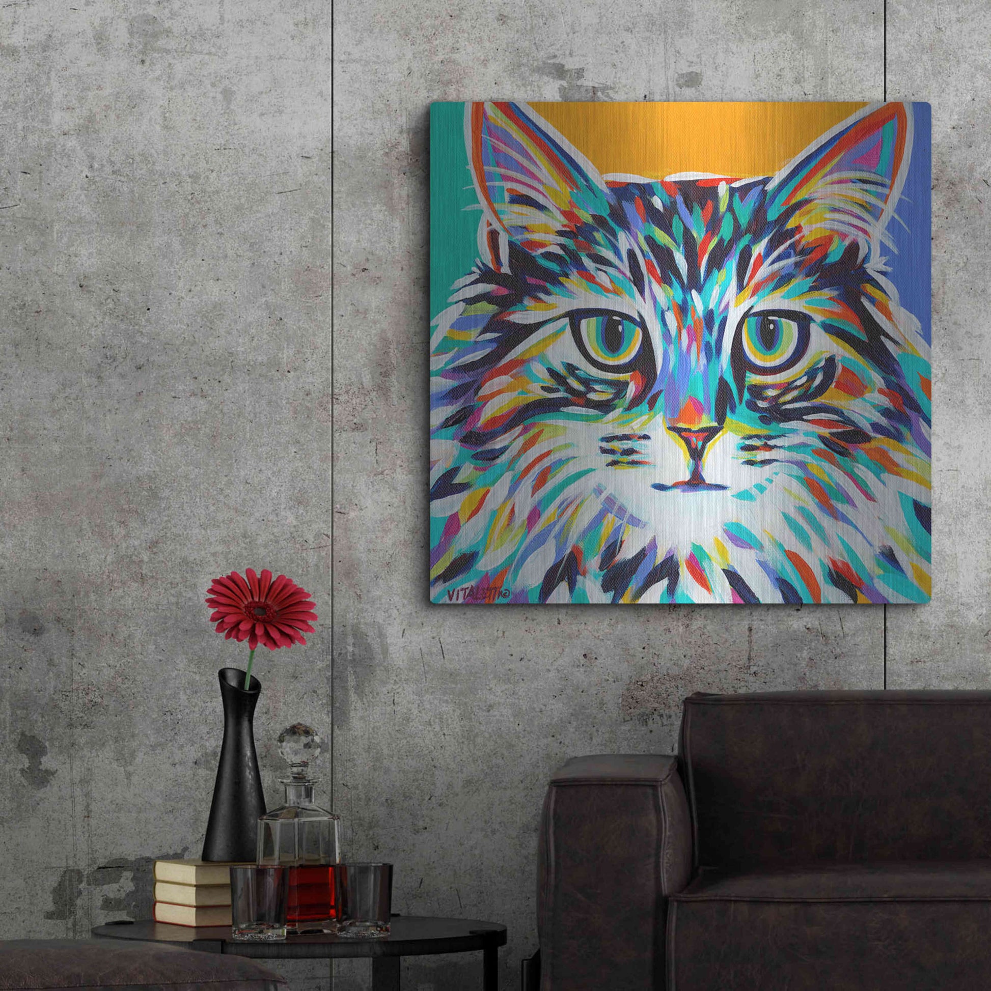 Luxe Metal Art 'Dramatic Cats I' by Carolee Vitaletti Metal Wall Art,36x36