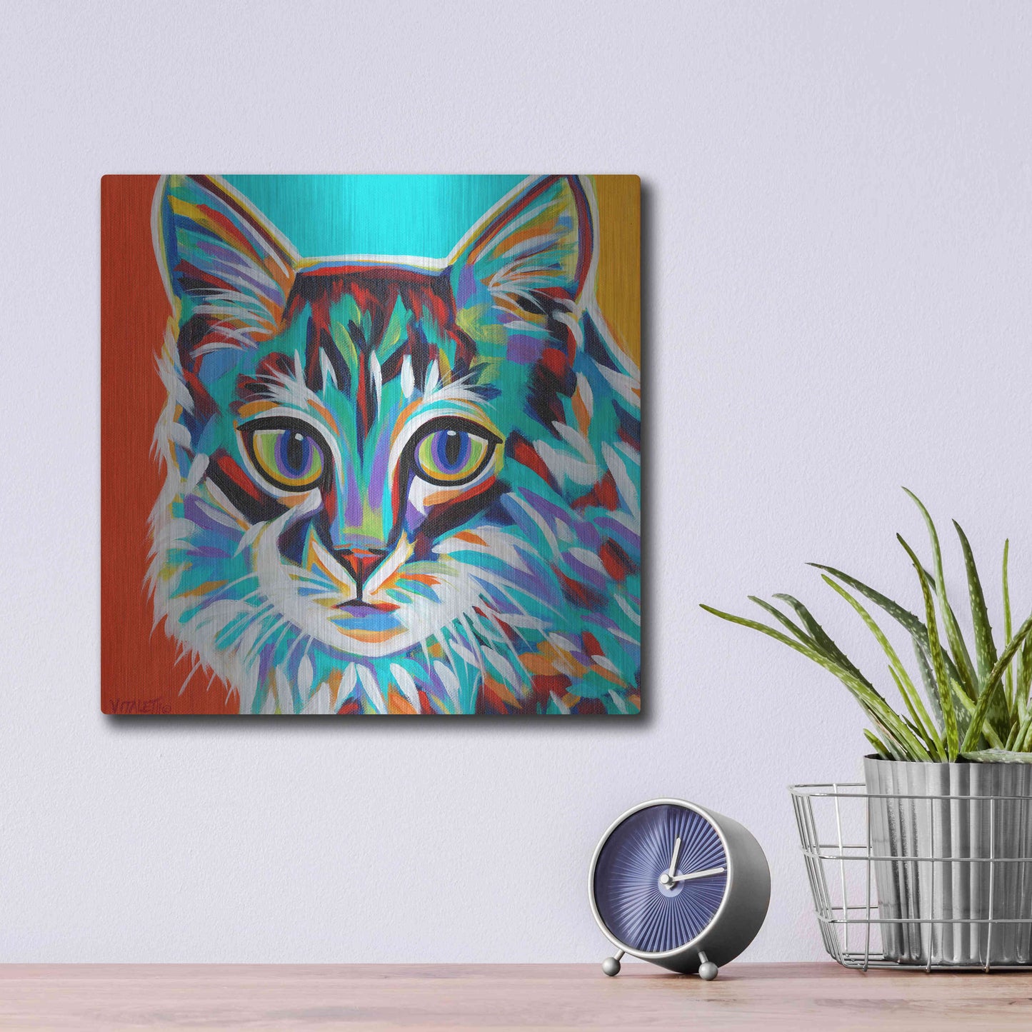 Luxe Metal Art 'Dramatic Cats II' by Carolee Vitaletti Metal Wall Art,12x12