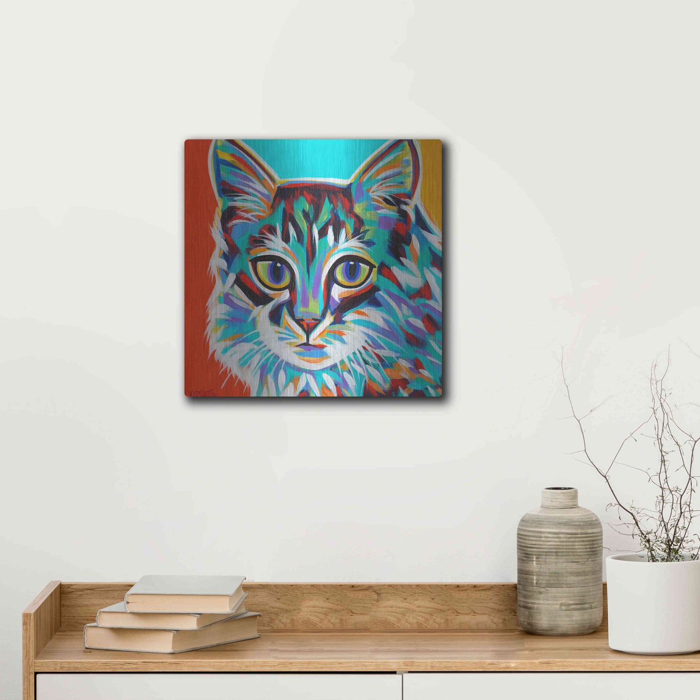 Luxe Metal Art 'Dramatic Cats II' by Carolee Vitaletti Metal Wall Art,12x12