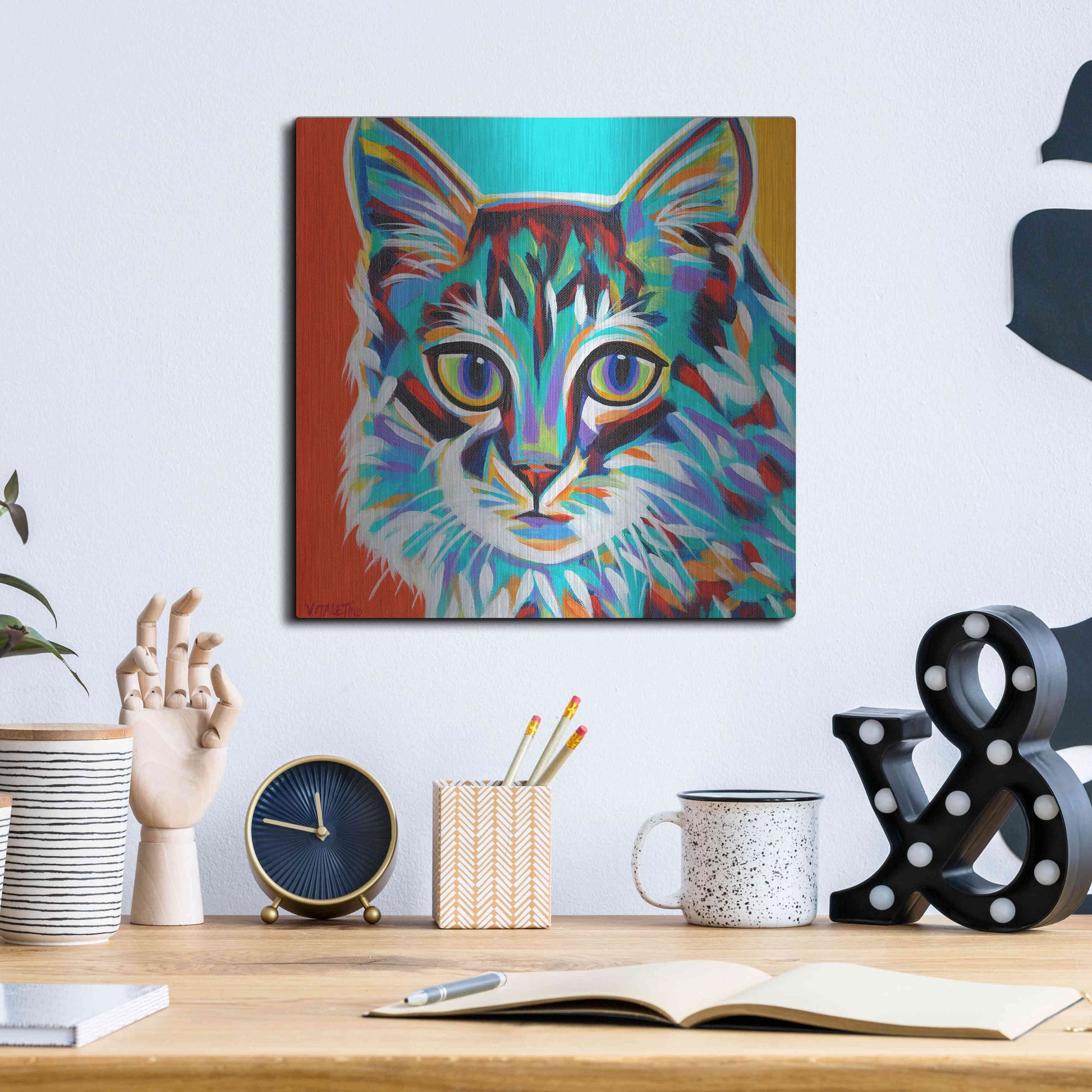 Luxe Metal Art 'Dramatic Cats II' by Carolee Vitaletti Metal Wall Art,12x12