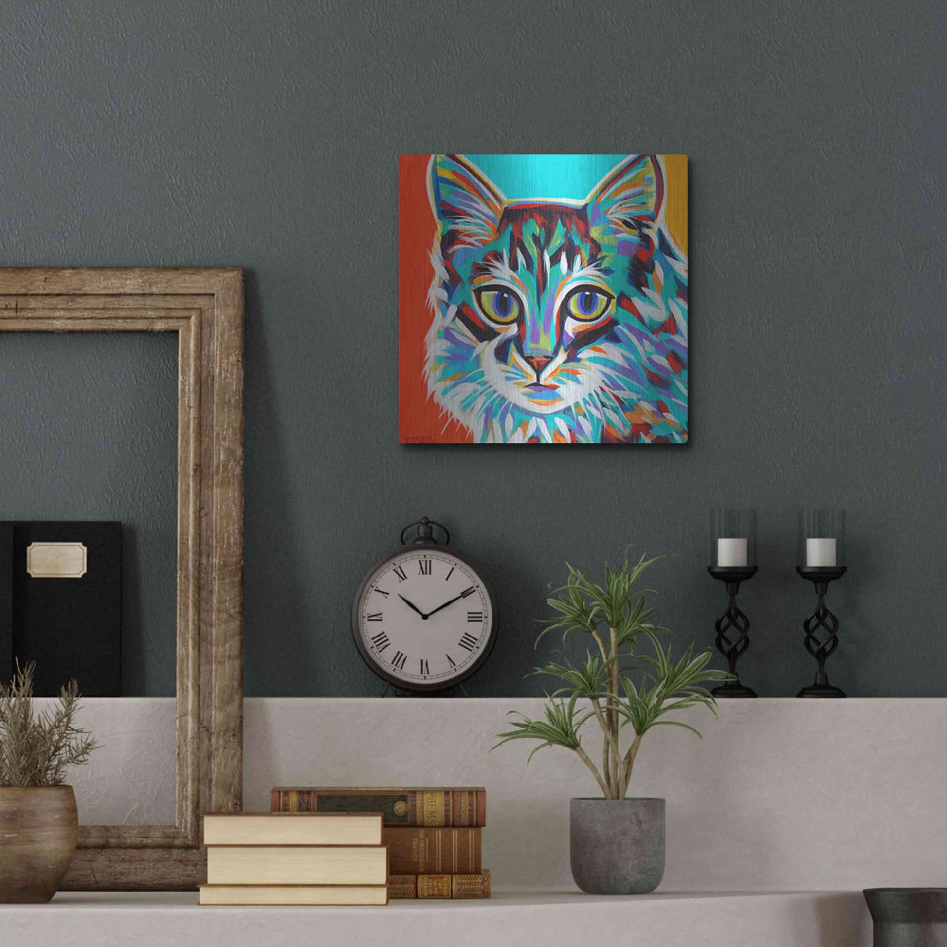 Luxe Metal Art 'Dramatic Cats II' by Carolee Vitaletti Metal Wall Art,12x12