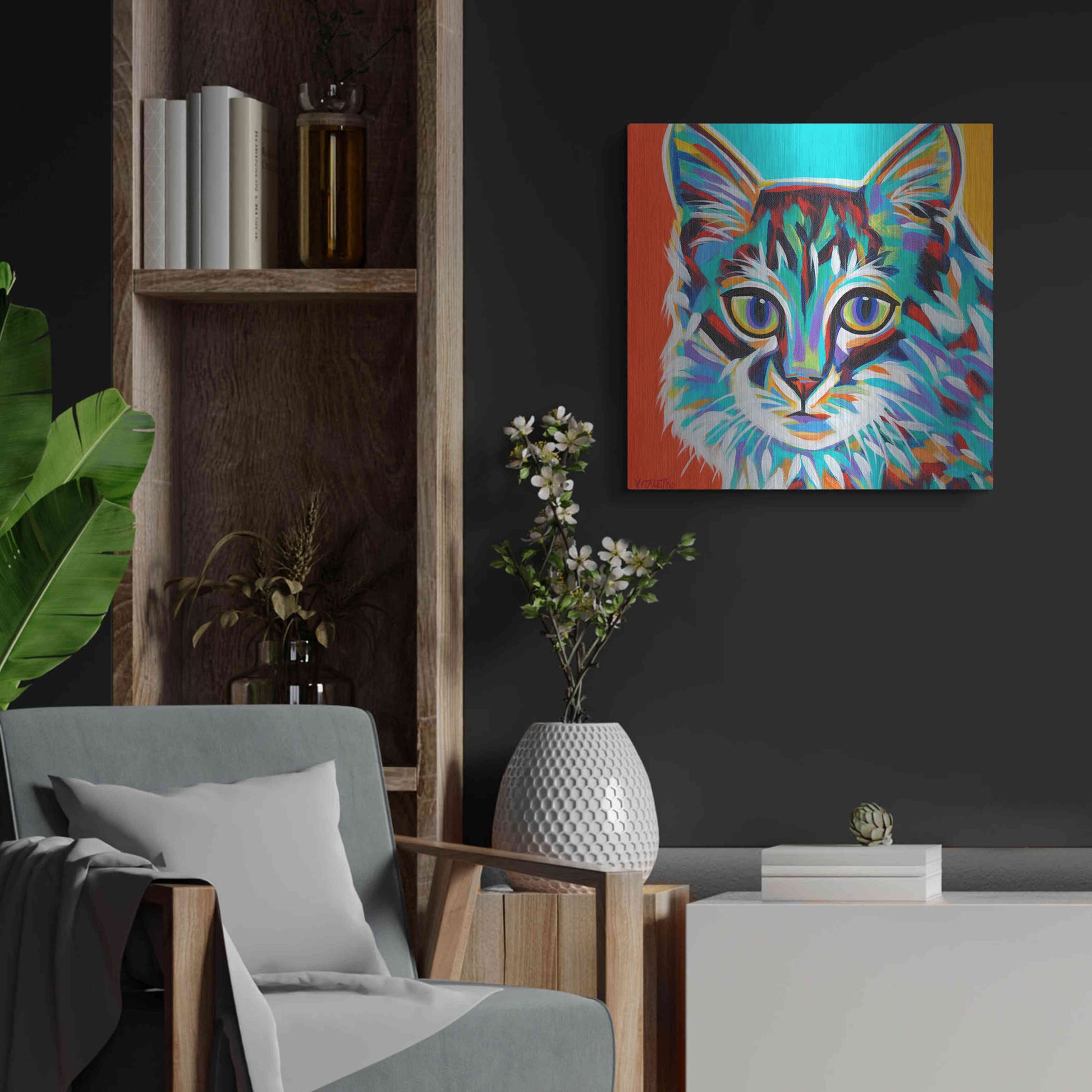 Luxe Metal Art 'Dramatic Cats II' by Carolee Vitaletti Metal Wall Art,24x24