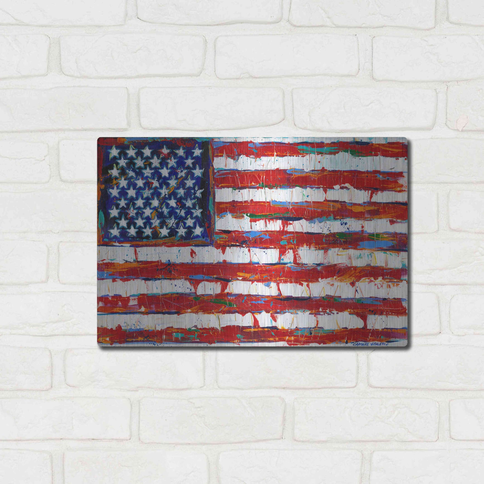 Luxe Metal Art 'Dramatic Stars & Stripes' by Carolee Vitaletti Metal Wall Art,16x12