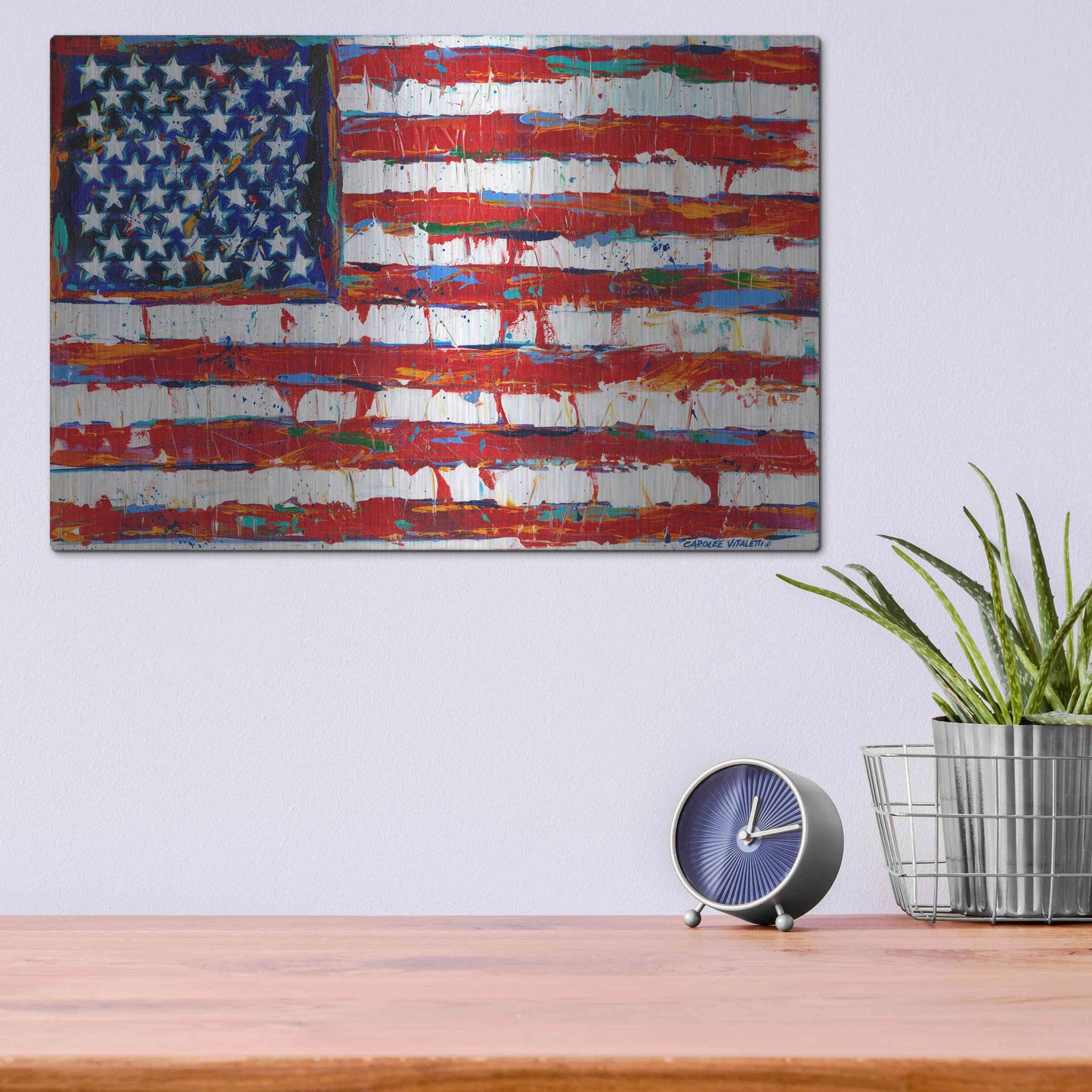 Luxe Metal Art 'Dramatic Stars & Stripes' by Carolee Vitaletti Metal Wall Art,16x12