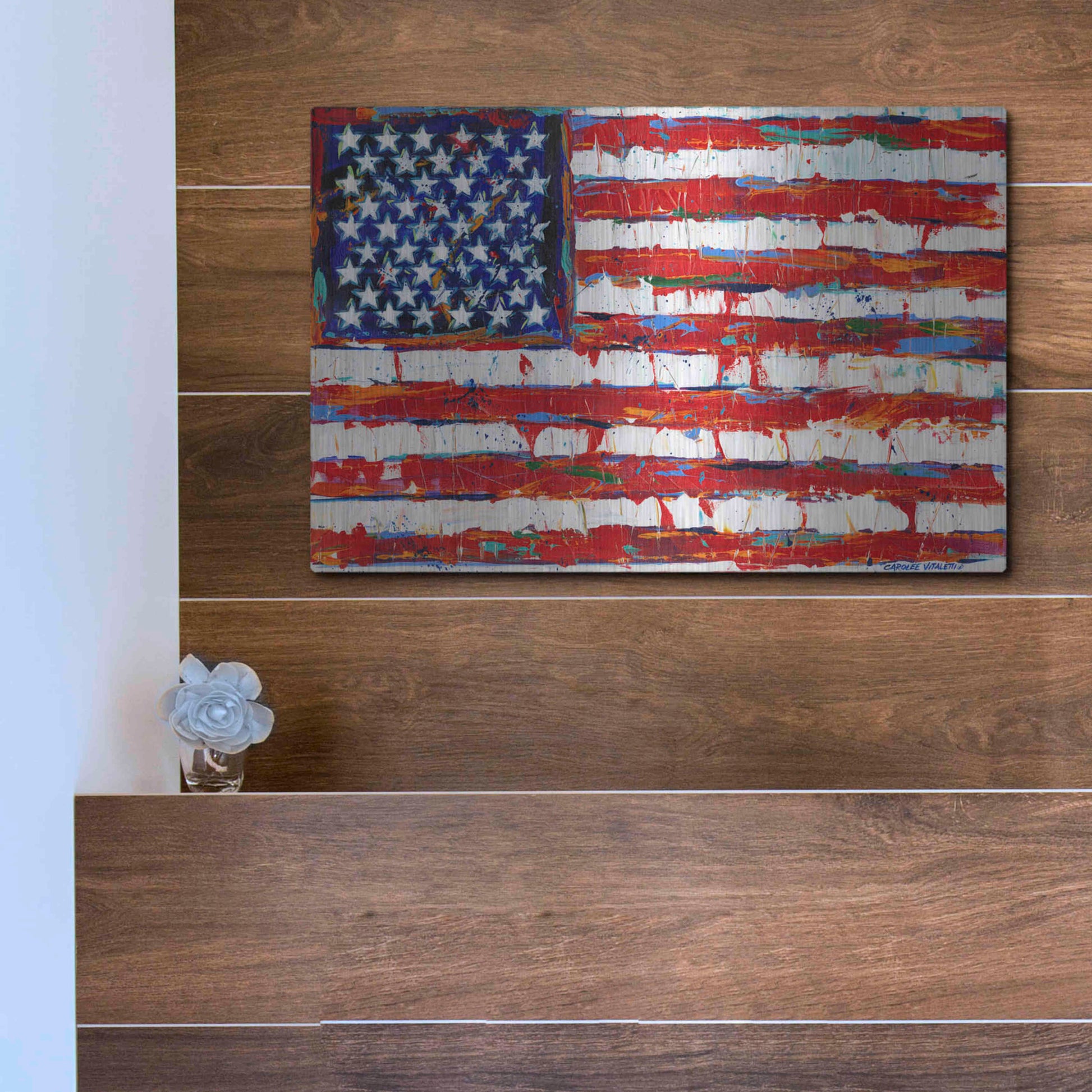 Luxe Metal Art 'Dramatic Stars & Stripes' by Carolee Vitaletti Metal Wall Art,16x12