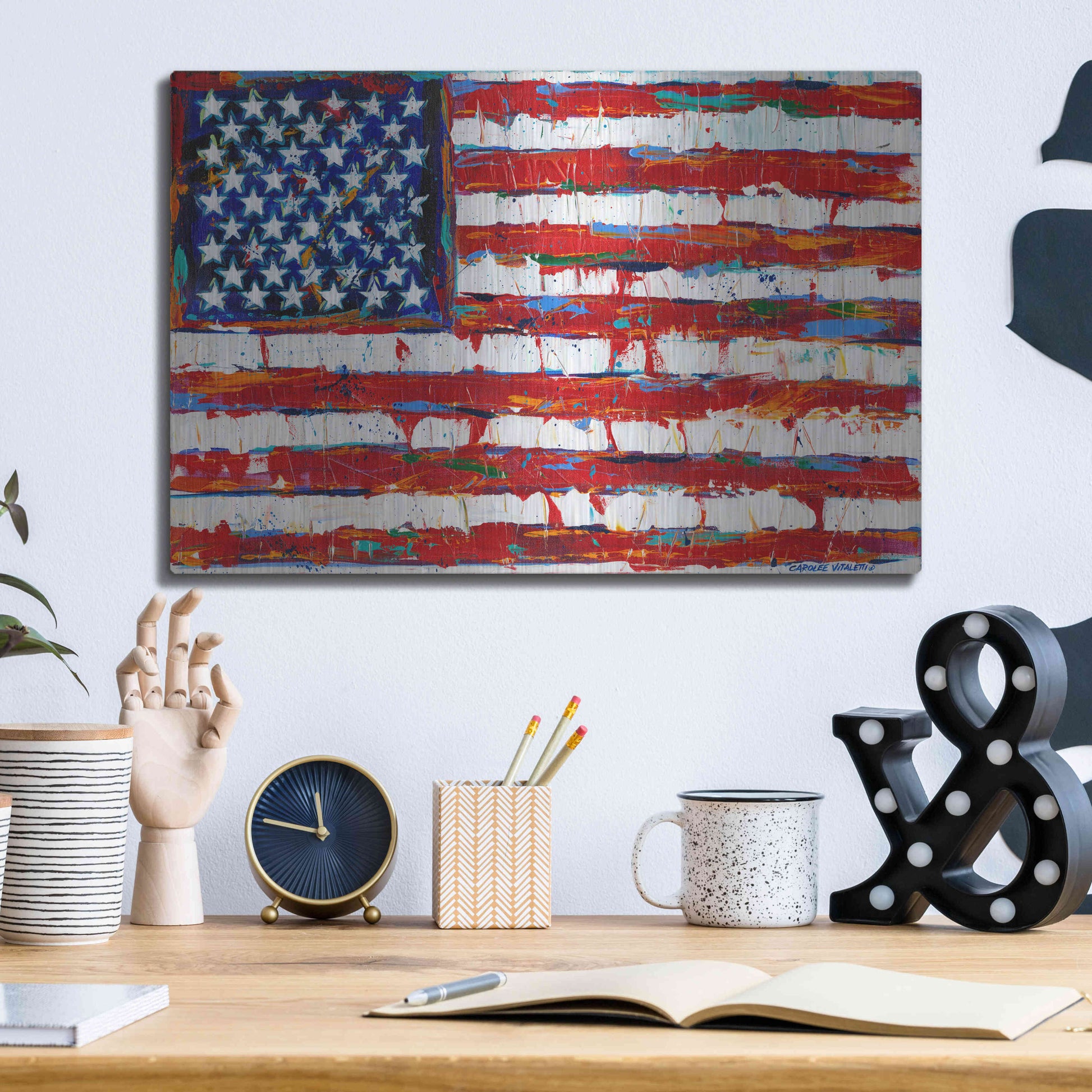 Luxe Metal Art 'Dramatic Stars & Stripes' by Carolee Vitaletti Metal Wall Art,16x12