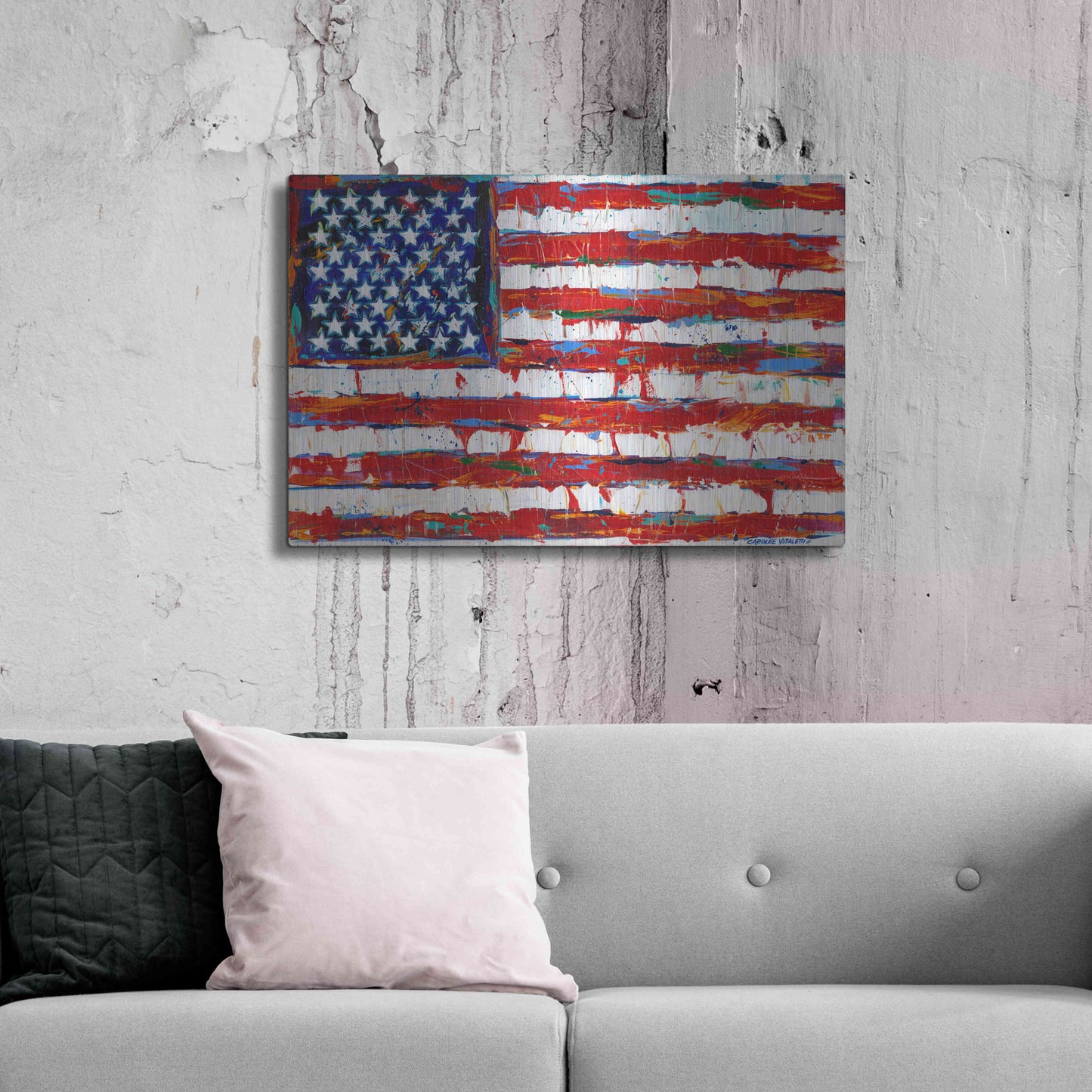 Luxe Metal Art 'Dramatic Stars & Stripes' by Carolee Vitaletti Metal Wall Art,36x24