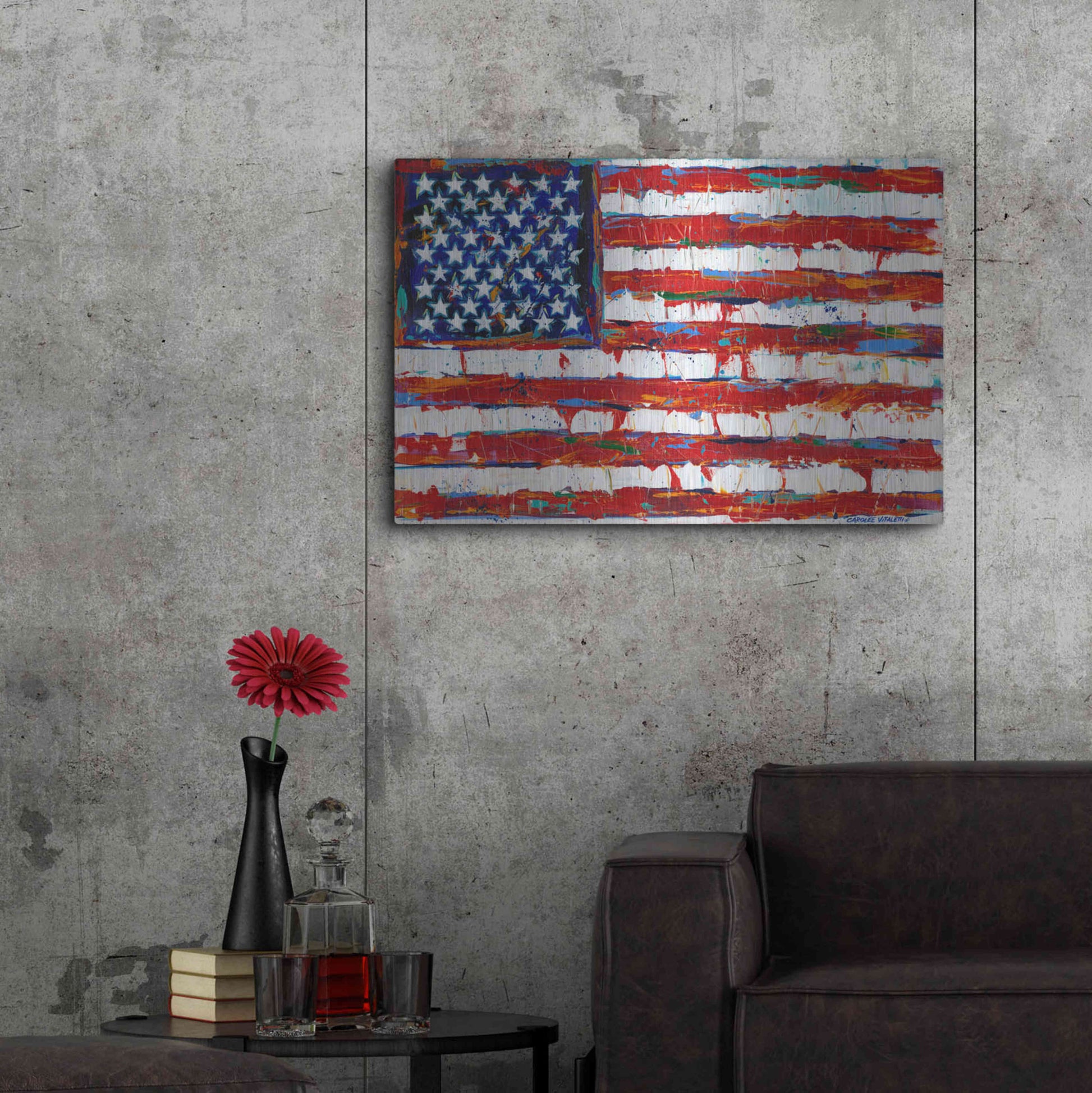 Luxe Metal Art 'Dramatic Stars & Stripes' by Carolee Vitaletti Metal Wall Art,36x24