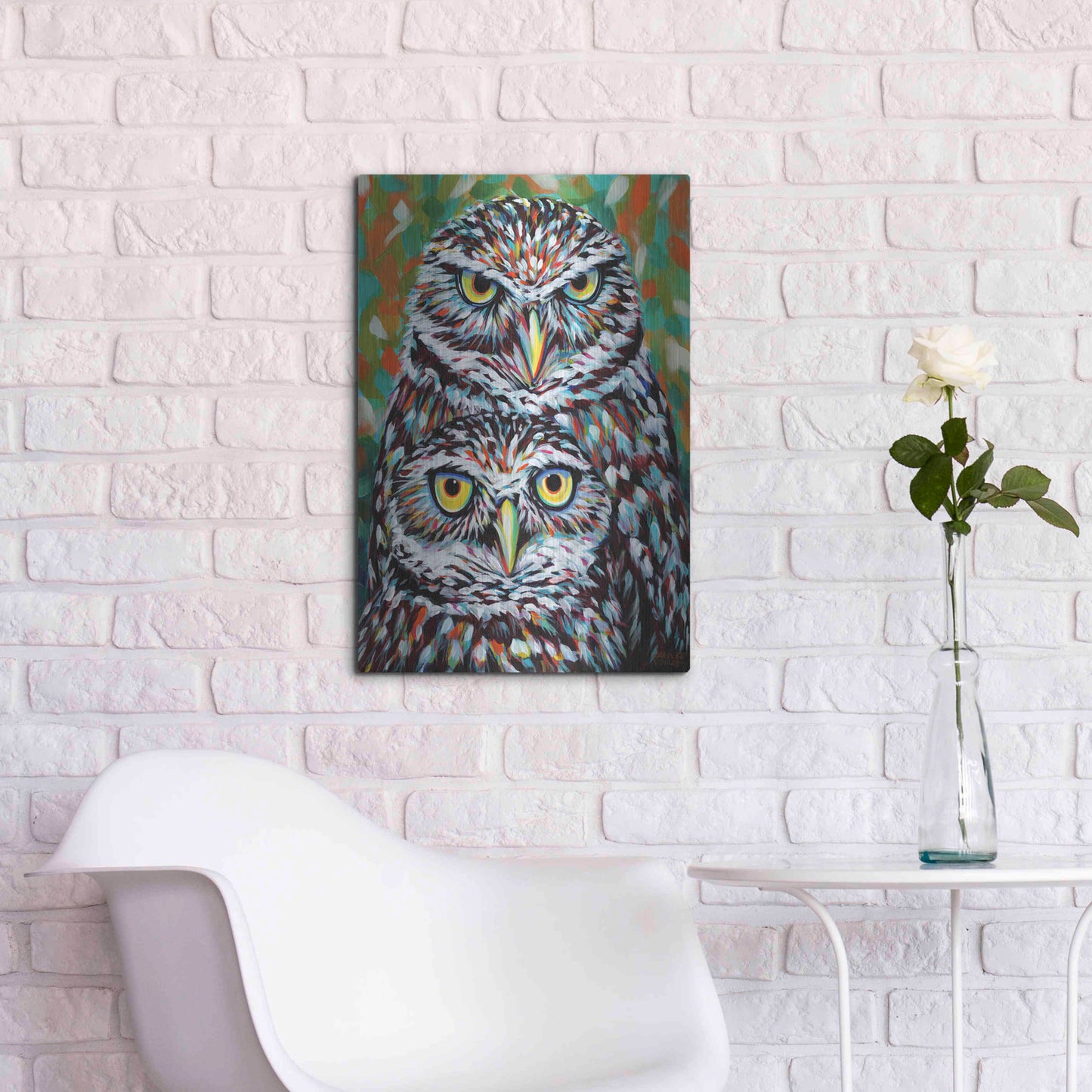 Luxe Metal Art 'Furry Feather Friends I' by Carolee Vitaletti Metal Wall Art,16x24