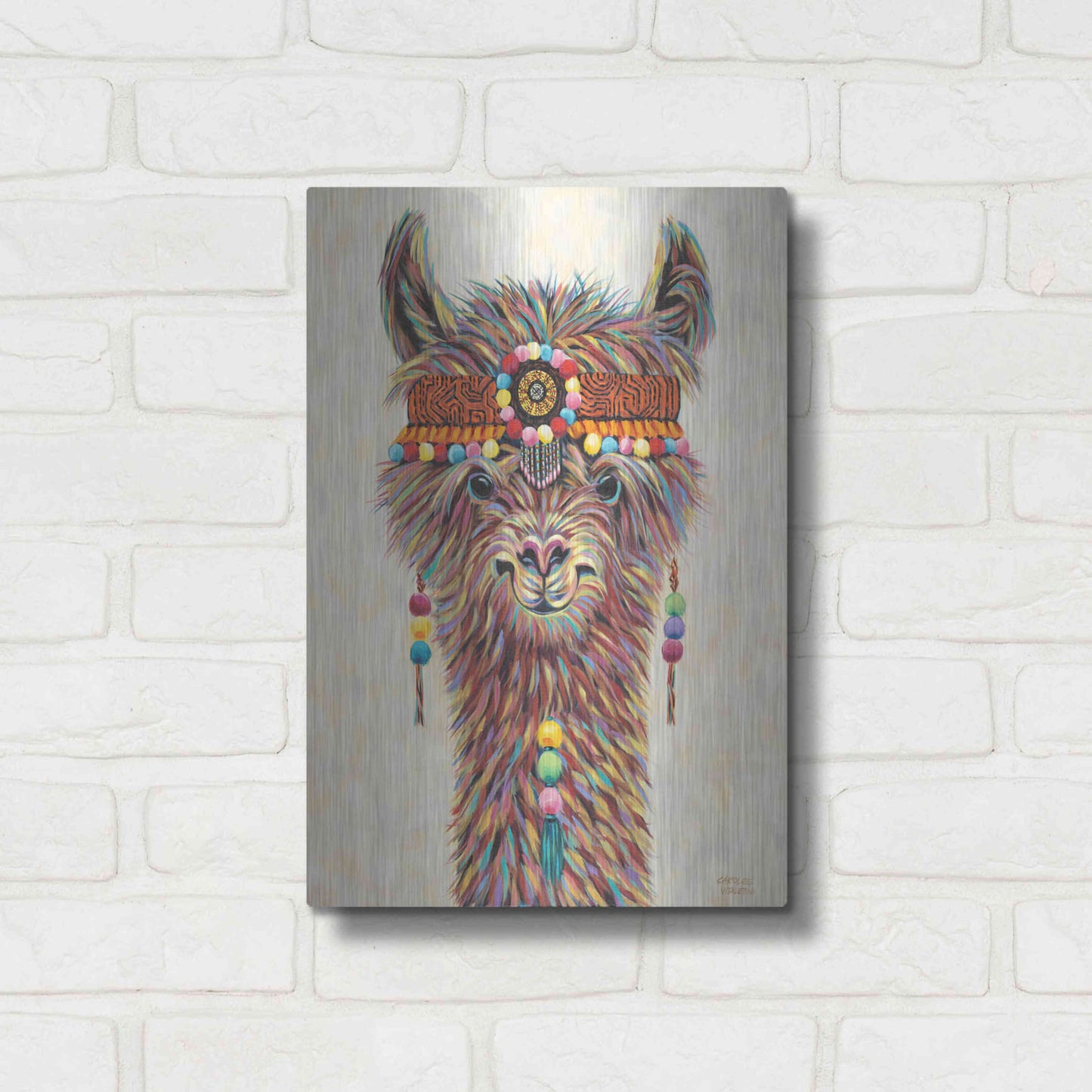 Luxe Metal Art 'Hippie Llama II' by Carolee Vitaletti Metal Wall Art,12x16