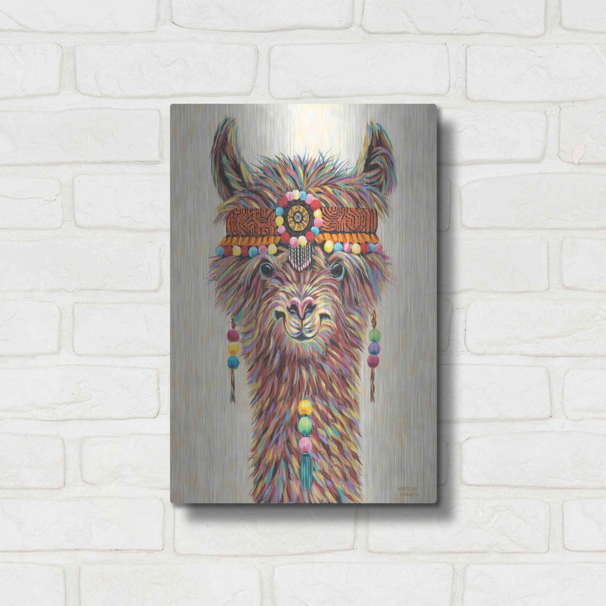 Luxe Metal Art 'Hippie Llama II' by Carolee Vitaletti Metal Wall Art,12x16