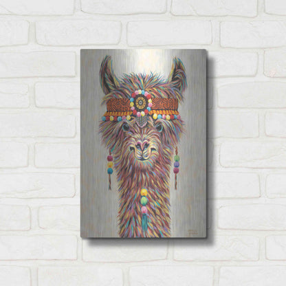 Luxe Metal Art 'Hippie Llama II' by Carolee Vitaletti Metal Wall Art,12x16