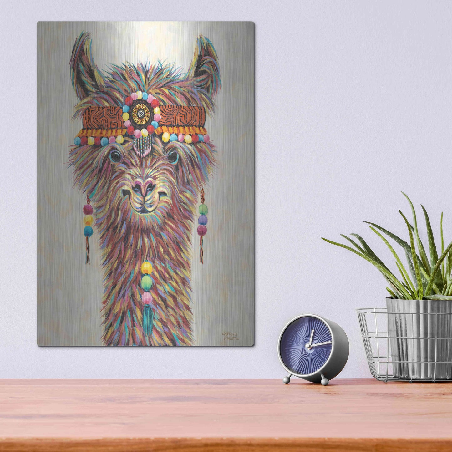 Luxe Metal Art 'Hippie Llama II' by Carolee Vitaletti Metal Wall Art,12x16