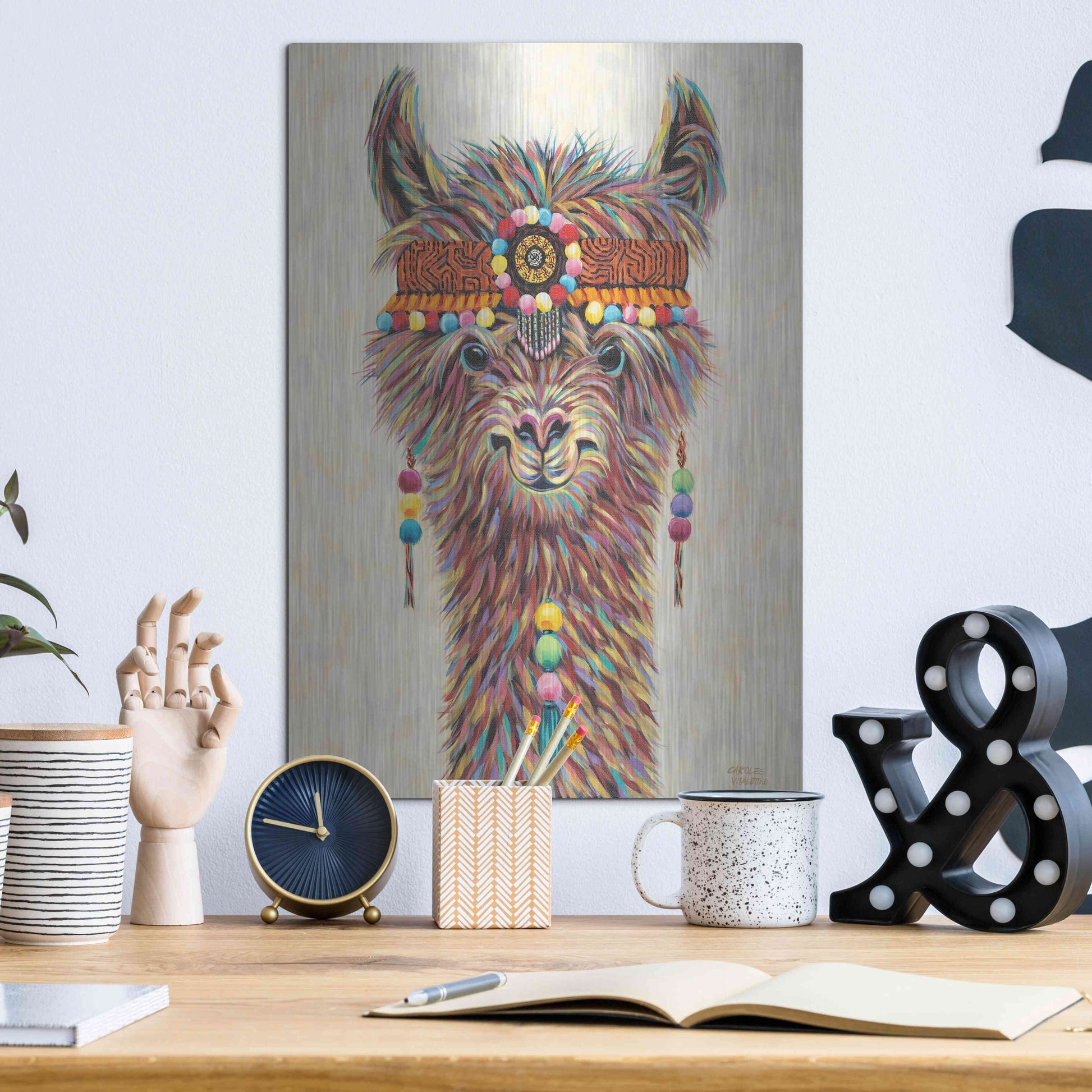 Luxe Metal Art 'Hippie Llama II' by Carolee Vitaletti Metal Wall Art,12x16