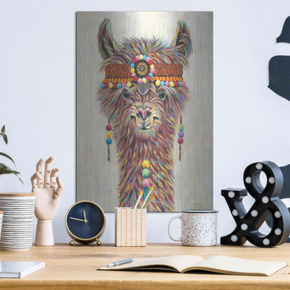 Luxe Metal Art 'Hippie Llama II' by Carolee Vitaletti Metal Wall Art,12x16