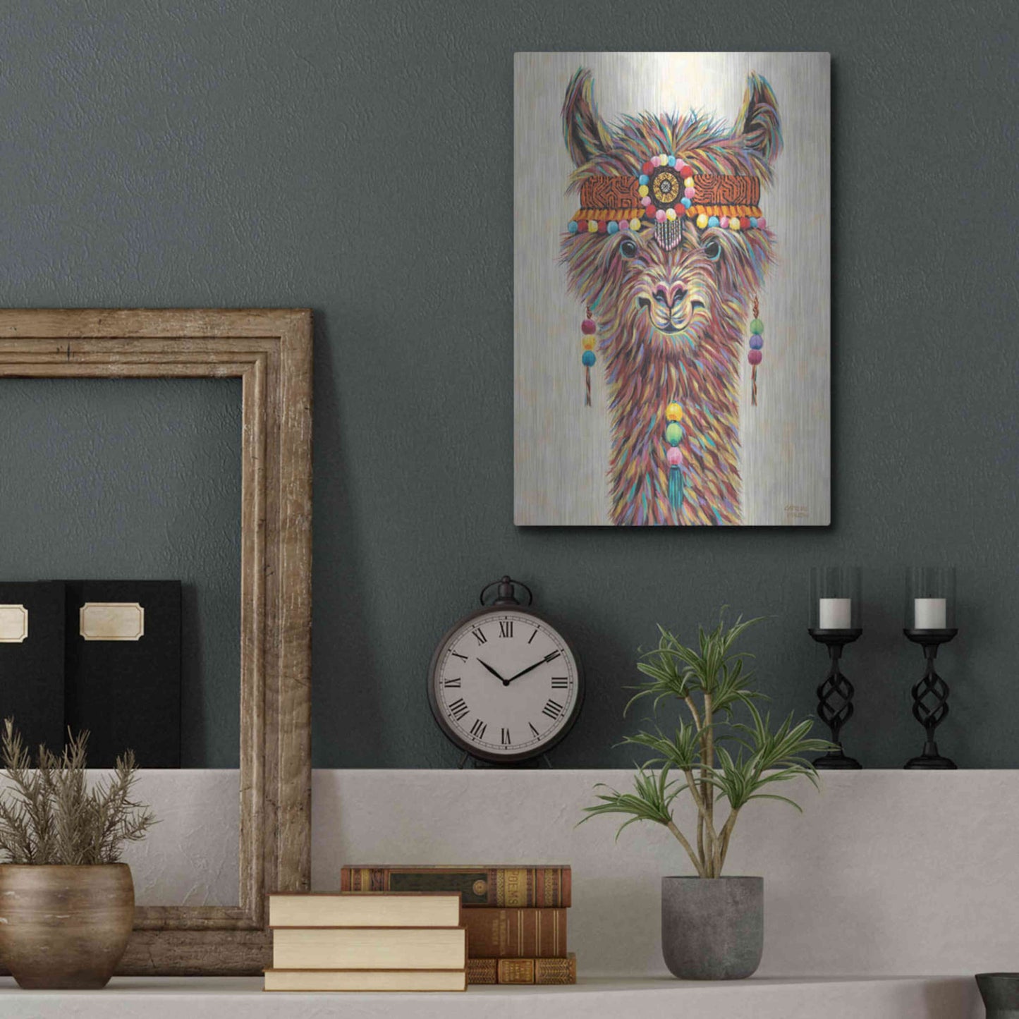 Luxe Metal Art 'Hippie Llama II' by Carolee Vitaletti Metal Wall Art,12x16